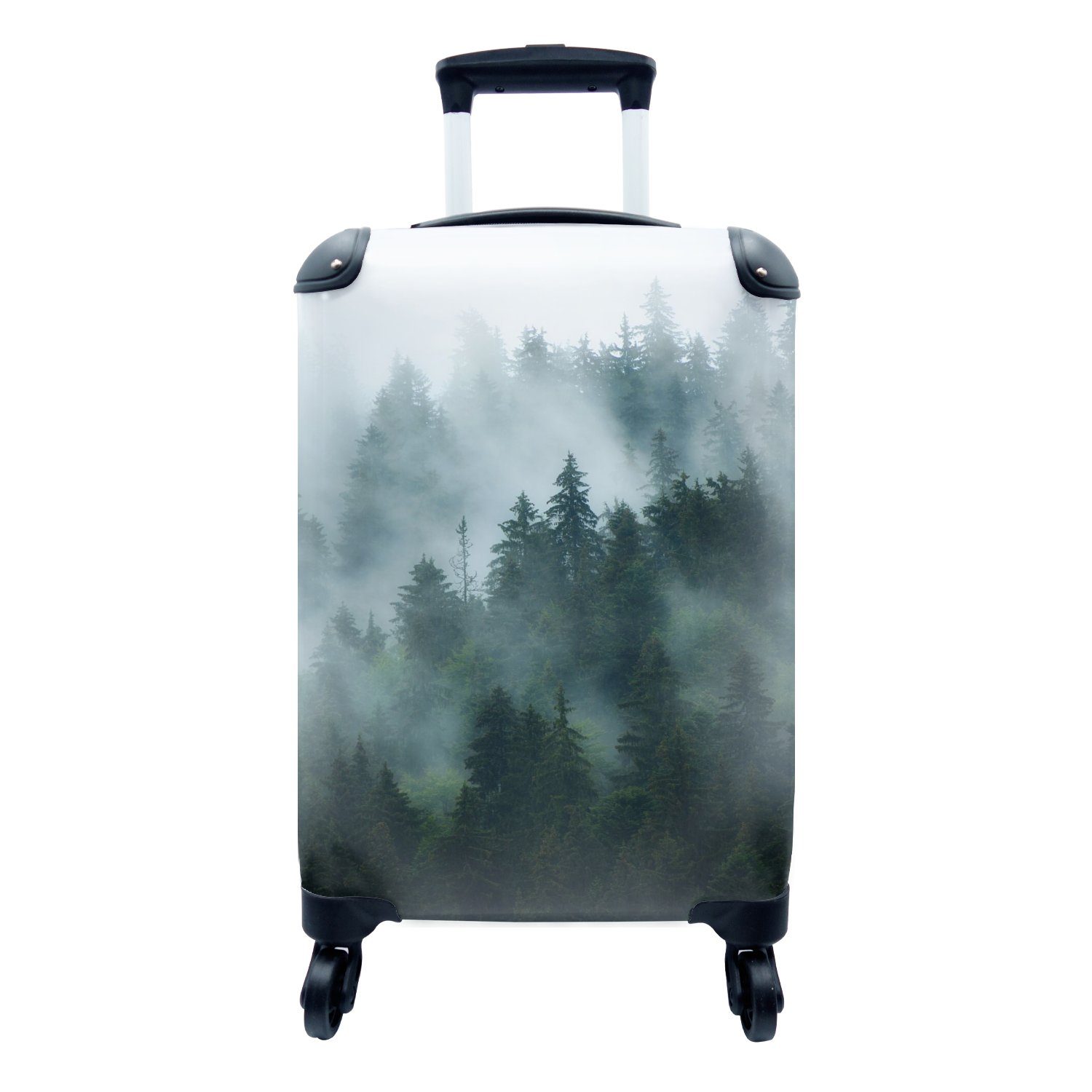 MuchoWow Handgepäckkoffer Nebel - Bäume - Wald, 4 Rollen, Reisetasche mit rollen, Handgepäck für Ferien, Trolley, Reisekoffer