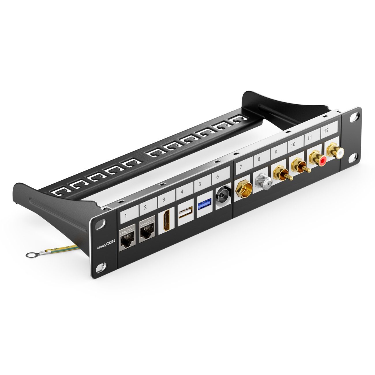 deleyCON deleyCON 12 Port Patchpanel Modular für Keystone Module 1HE 10 Zoll Netzwerk-Adapter