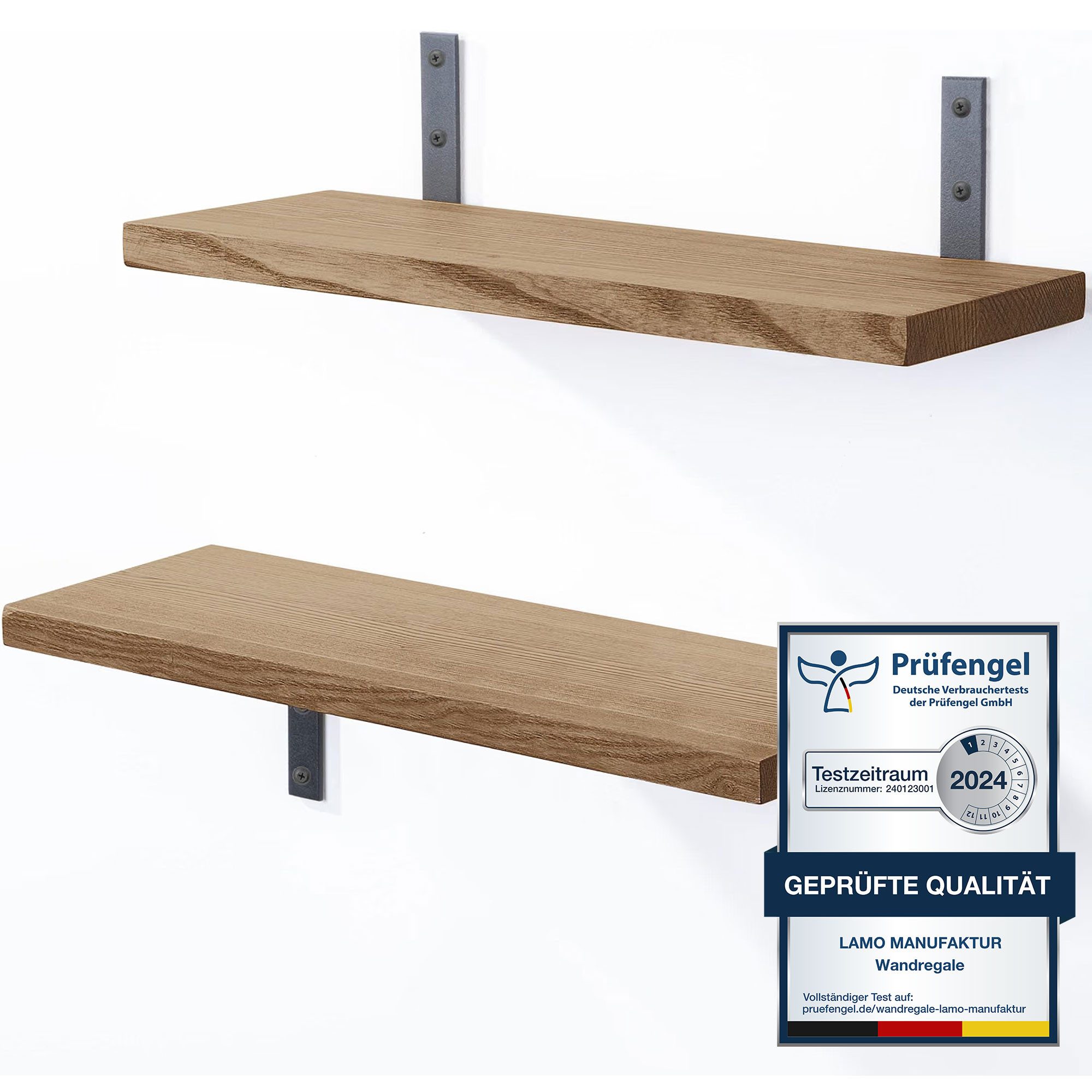 LAMO Manufaktur Wandregal LAMO Manufaktur 2 Stück Wandregal Holz 2x 42cm, Schweberegal Massiv 100% Echtholz, Wandregale SET 4 Gerade Farbe: Nussbaum
