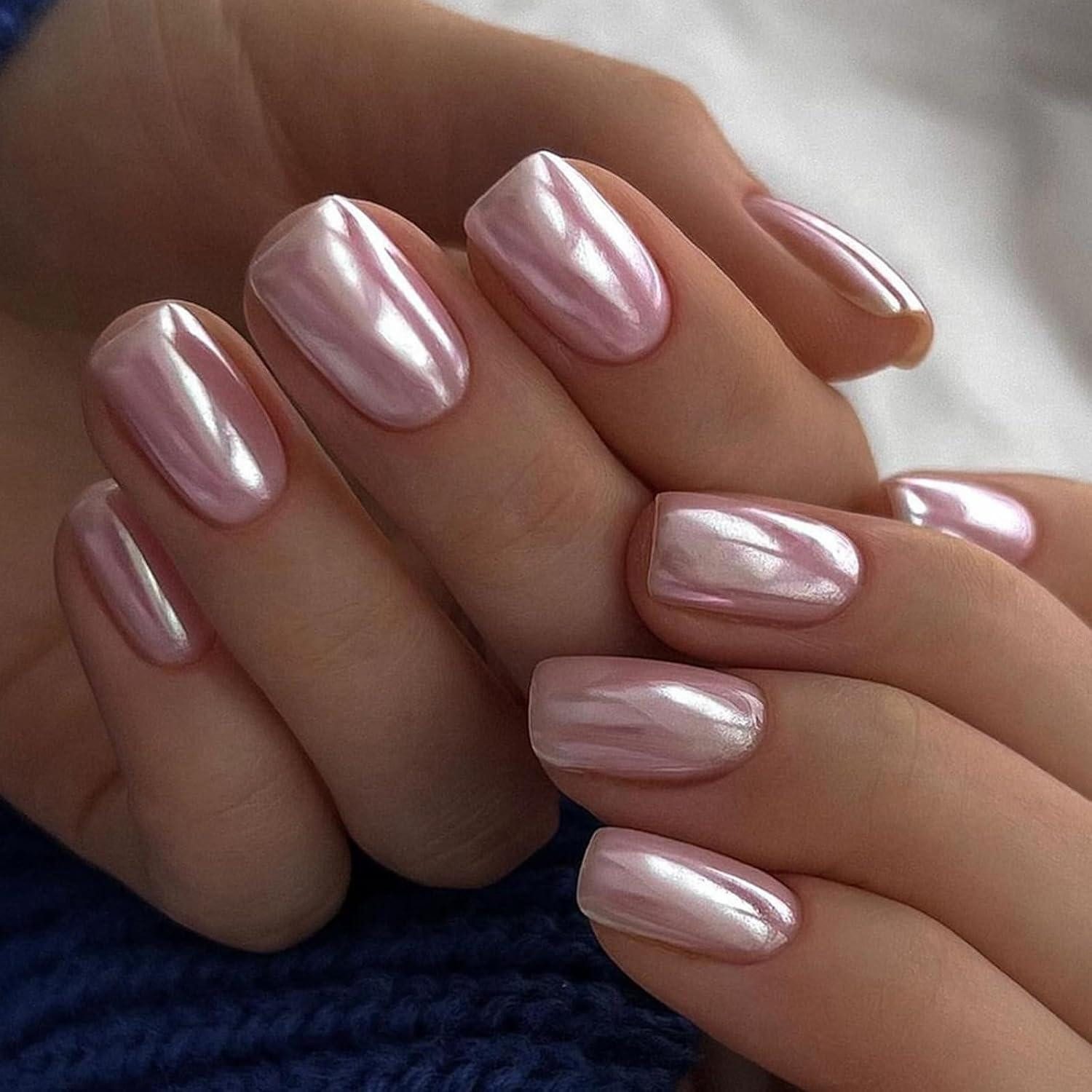 Kunstfingernägel 24 Stück Rosa Aurora Kunstnägel Press on Nails, Acryl Fingernägel