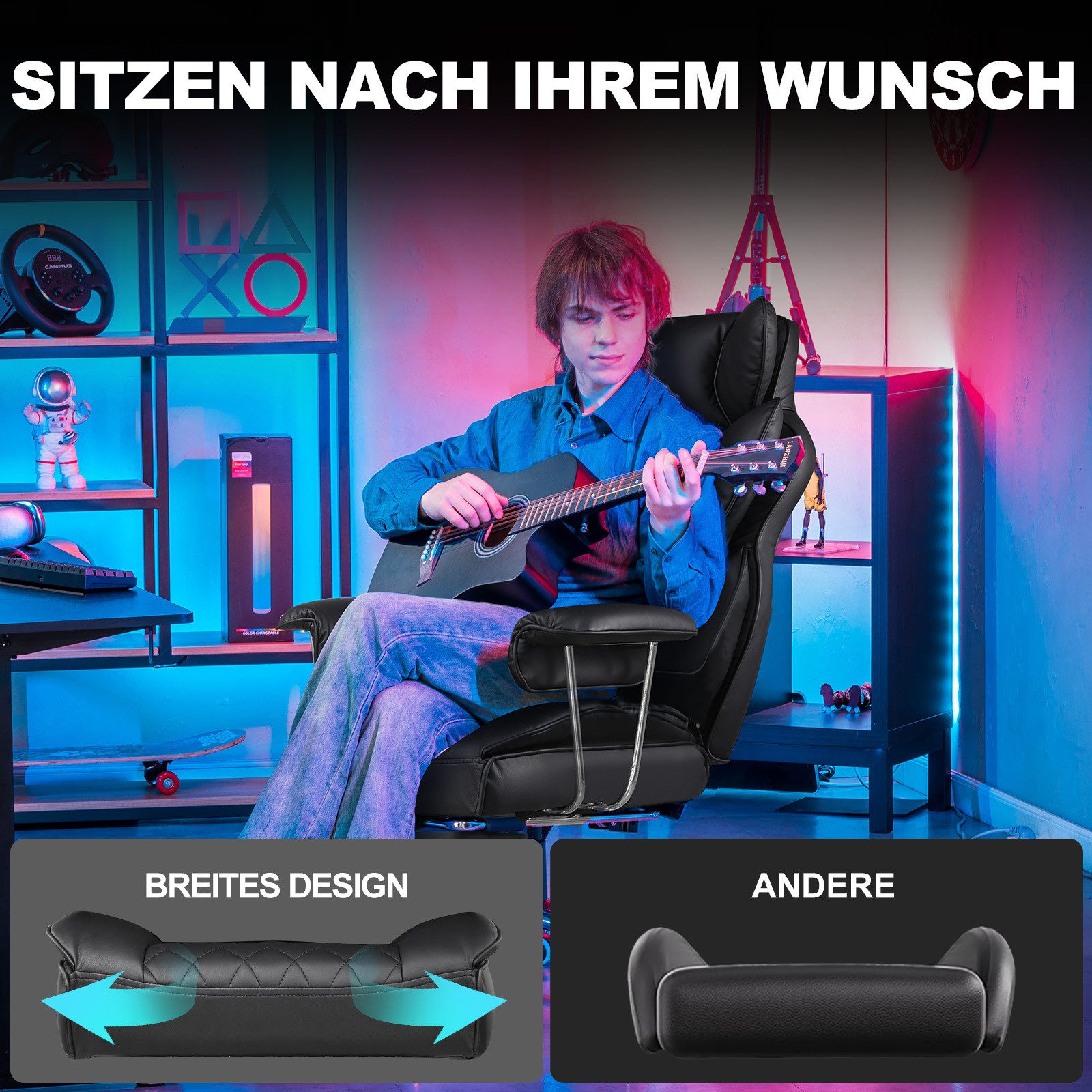 GTPLAYER Gaming-Stuhl Gaming Stuhl, Gamer Stuhl, Ergonomischer Bürostuhl Stoffoberfläche (Packung), Schreibtischstuhl Chefsessel mit Fußstütze höhenverstellbar kunstleder
