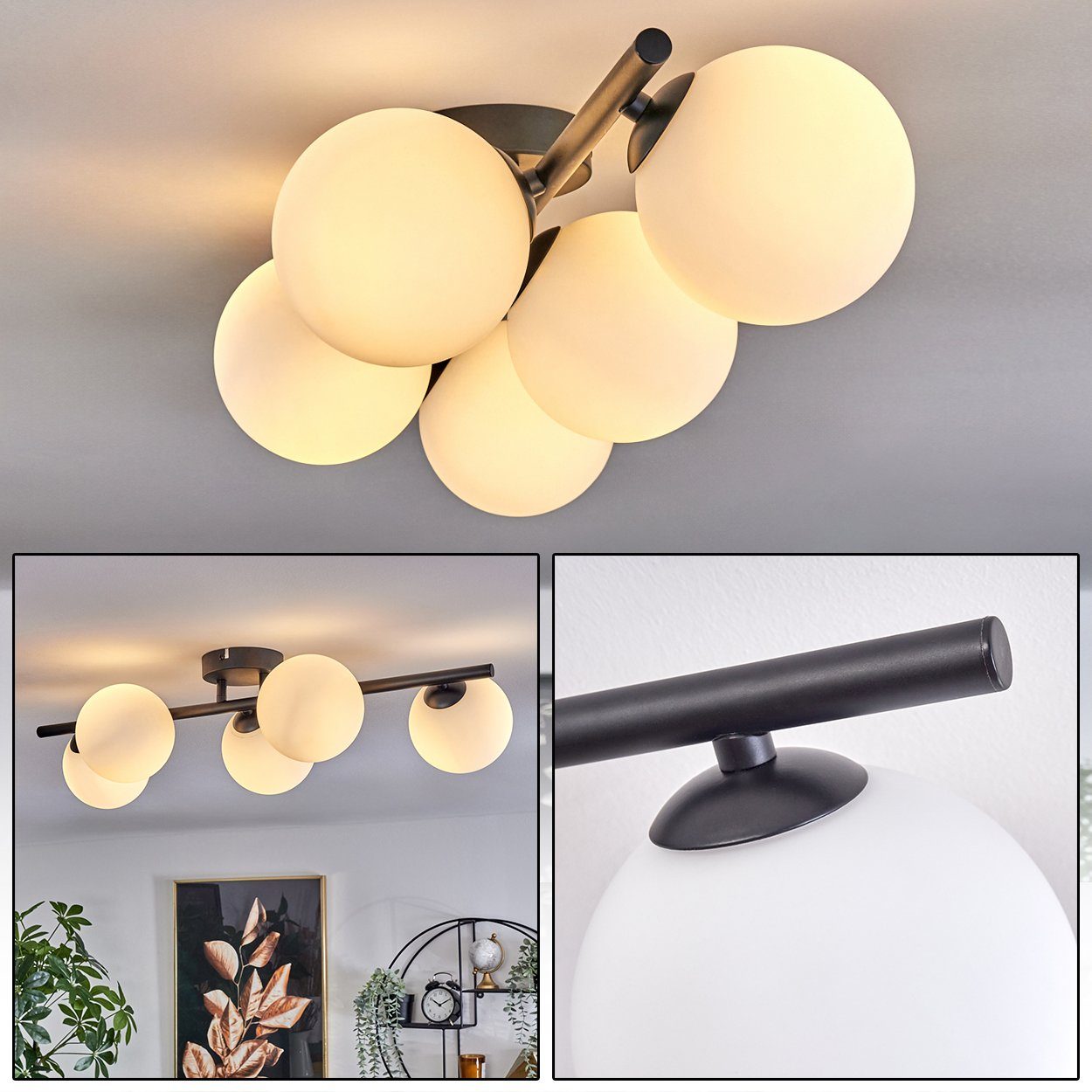 hofstein Deckenleuchte Deckenlampe aus Metall/Glas in Schwarz/Weiß, ohne Le günstig online kaufen