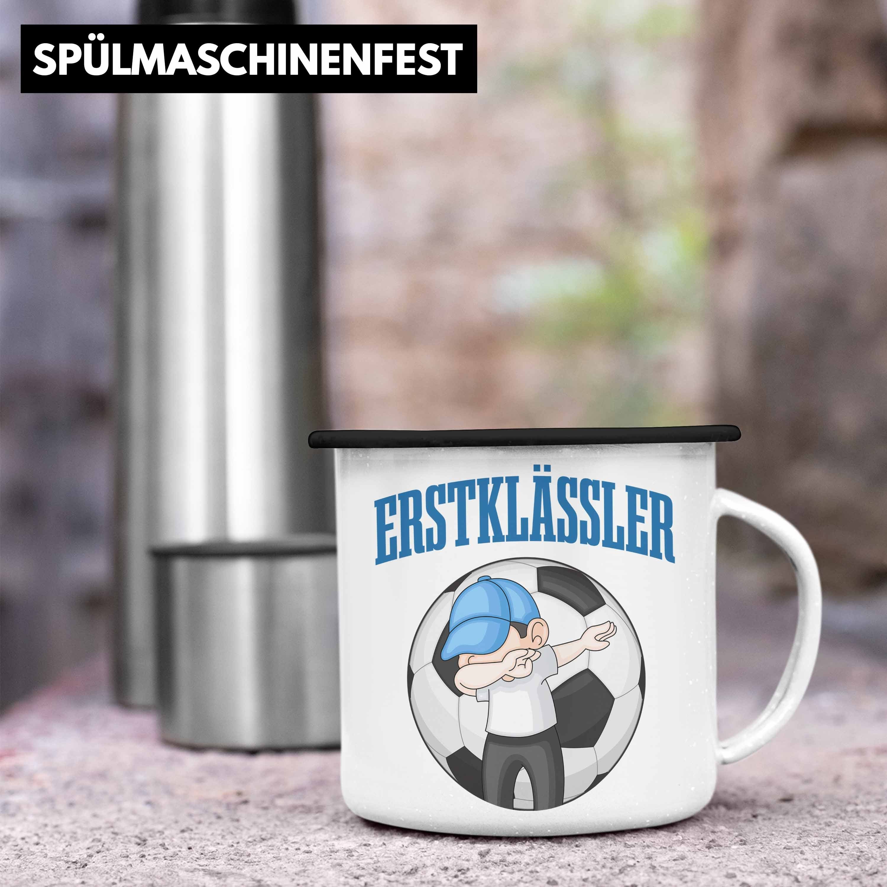 Einschulung Geschenkidee für Tasse Junge Schultüte Füllung Fussball 1. Schulstart Thermotasse Schwarz Schulanfang Schuleinführung Geschenk Schulkind Trendation Jungs Emaille Trendation Schultag -