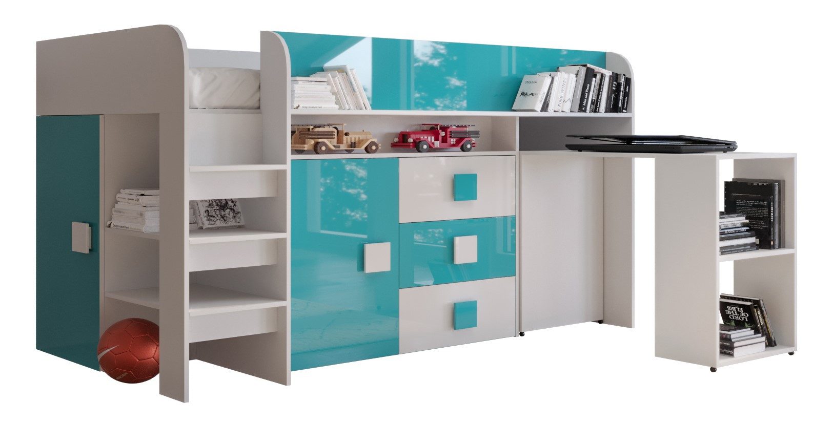 ABIKS MÖBEL Etagenbett TOLEDO 1 Hochbett für Jugendliche, mit Schreibtisch, Kleiderschrank