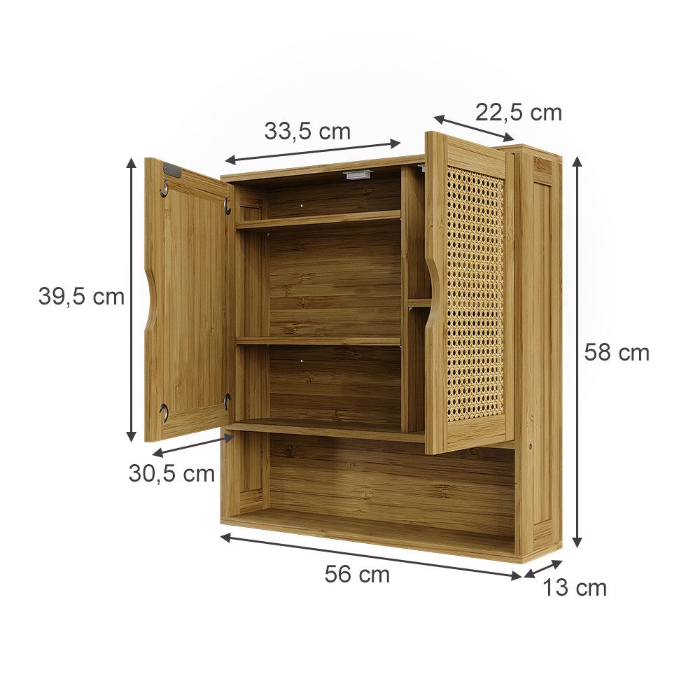 Vicco Badezimmerspiegelschrank Liora, Bambus/Rattan, 56 x 58 cm mit Spiegel (1-St)