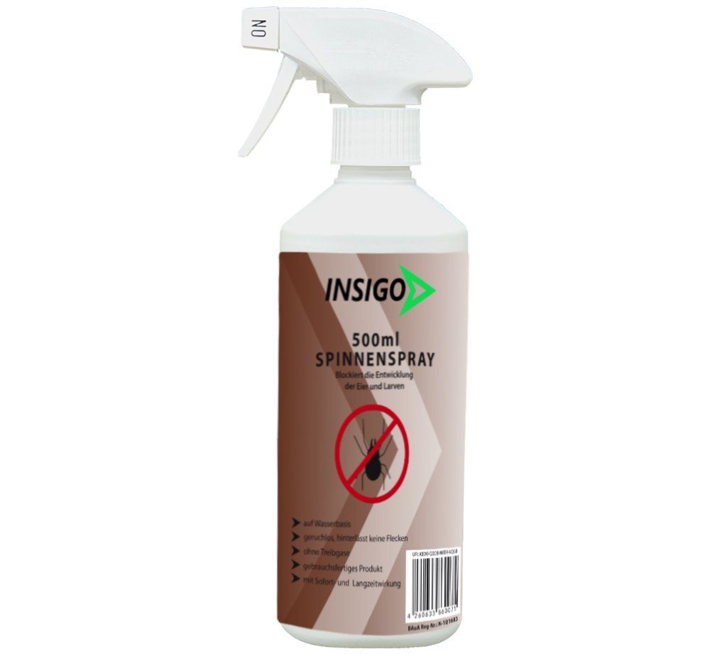 INSIGO Insektenspray Spinnen-Spray Hochwirksam gegen Spinnen, 0.5 l, auf Wasserbasis, geruchsarm, brennt / ätzt nicht, mit Langzeitwirkung | Insektizide