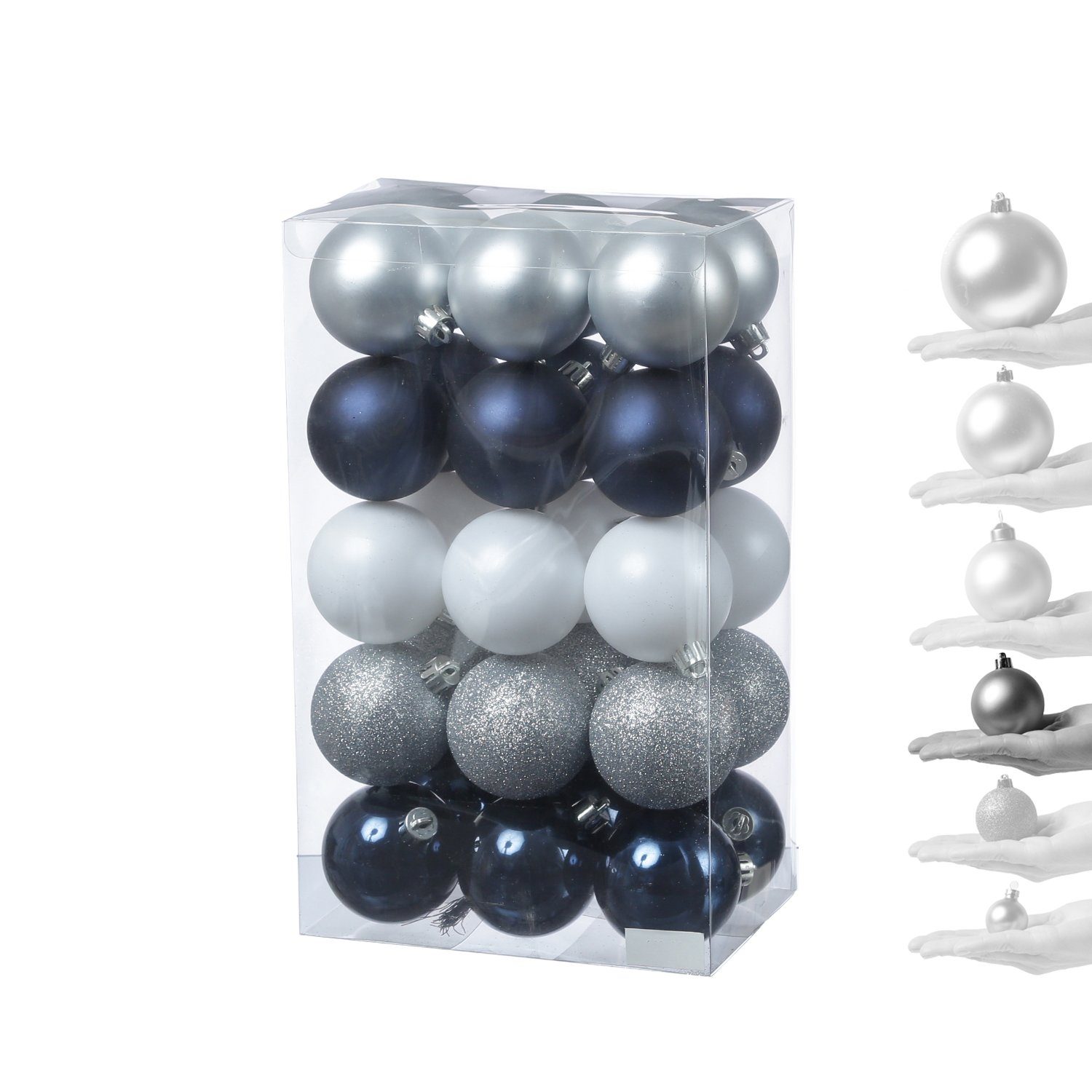 MARELIDA Weihnachtsbaumkugel Weihnachtskugeln Christbaumkugeln bruchfest 6cm blau silber 30Stück (30 St)