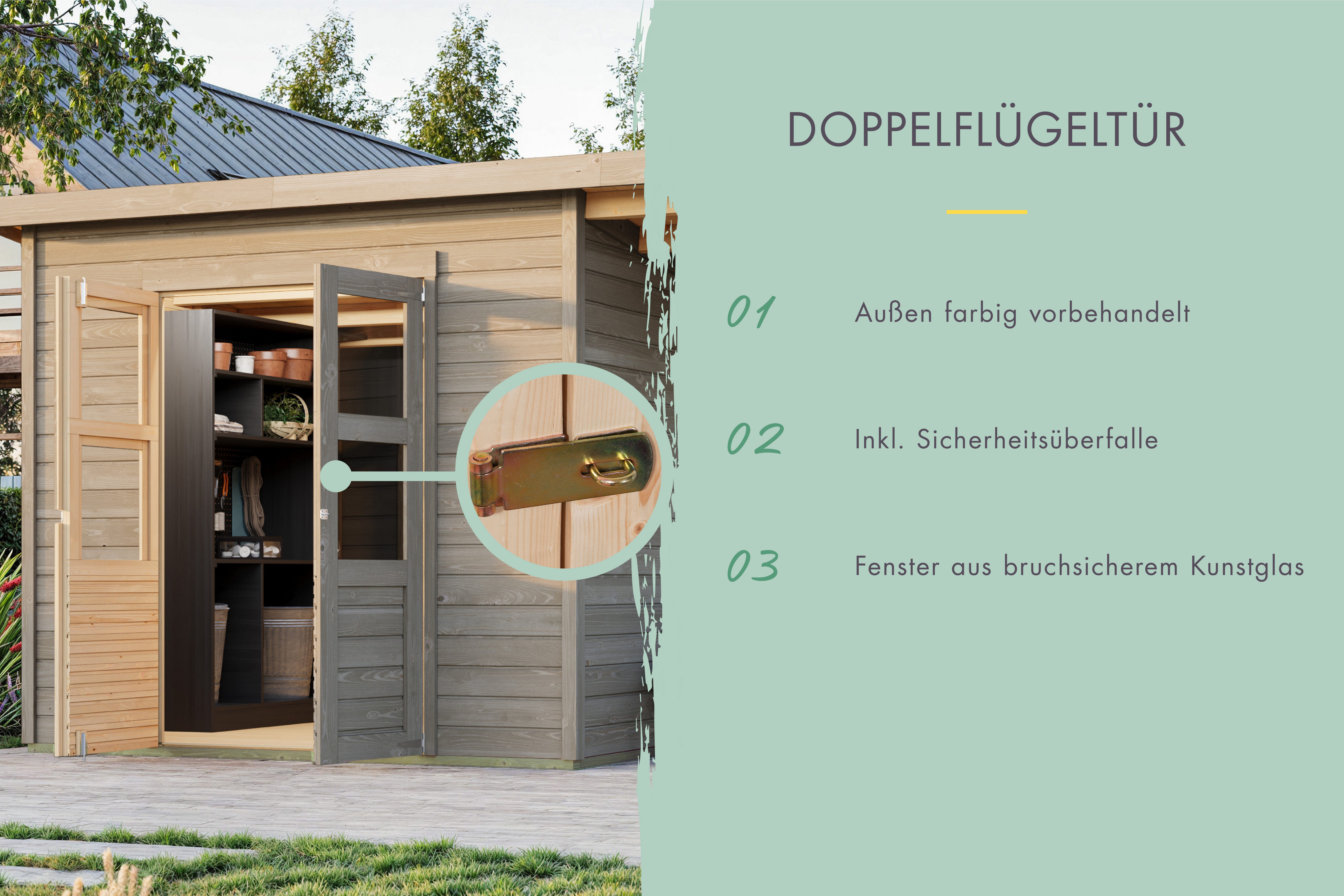 Karibu Gartenhaus »Merseburg 3« vorvergraut mit Anbaudach, BxT: 212x154 cm, (Set), aus Fichtenholz, farbig lasiert