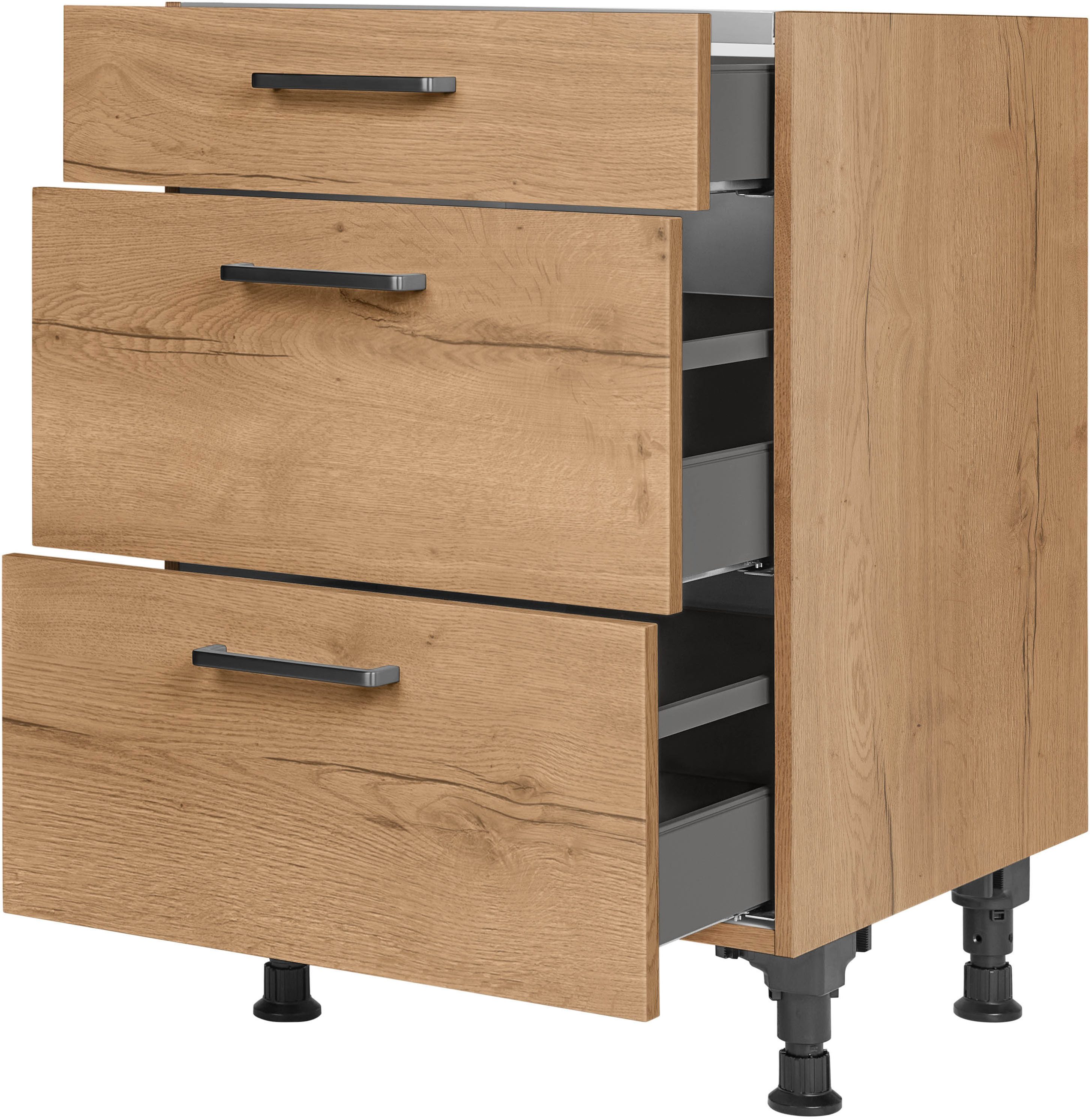 nobilia® Kochfeldumbauschrank "Structura", vormontiert, mit Schubkasten und Auszügen, in den Breiten 60 und 90 cm