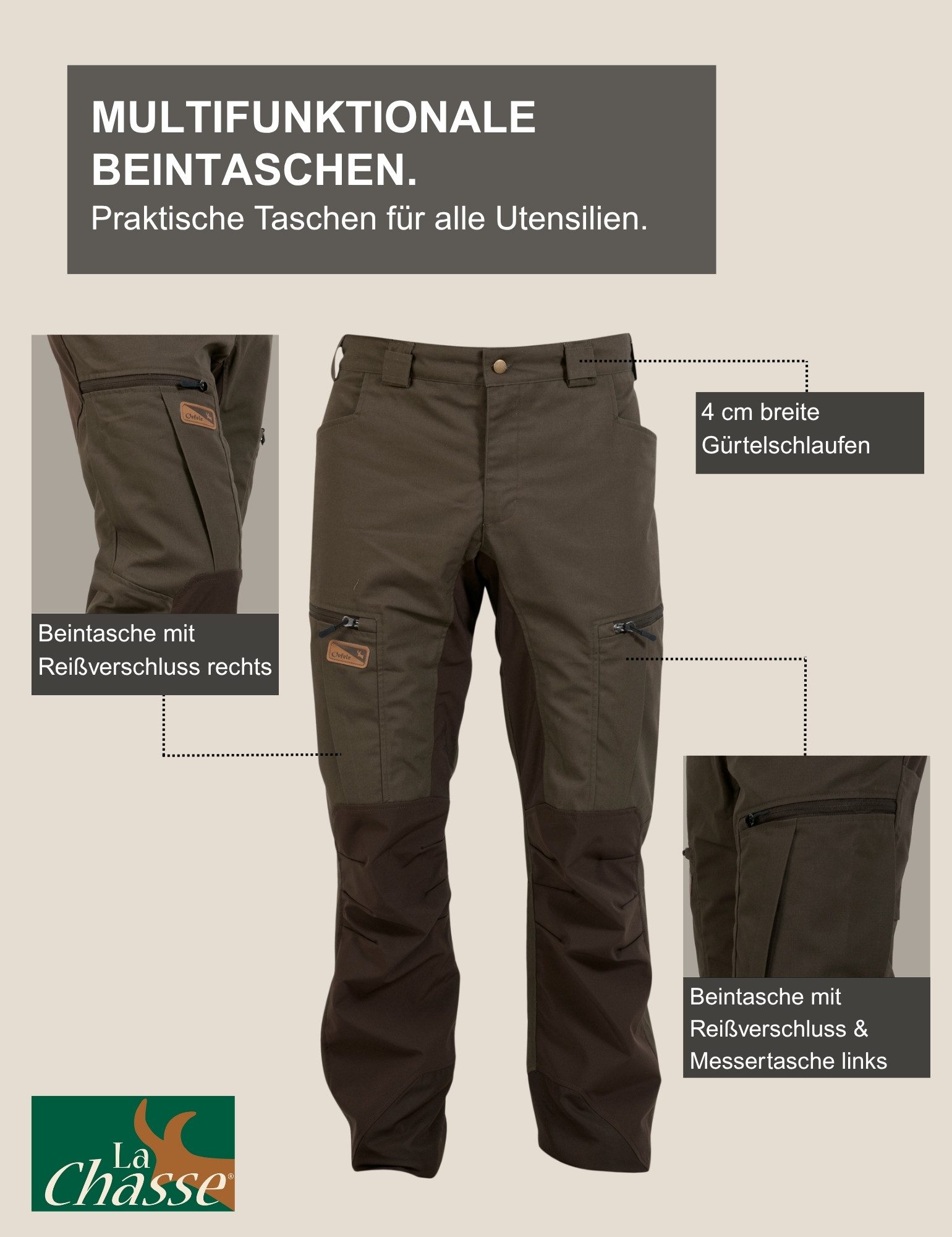 La Chasse® Outdoorhose Stretch-Funktionshose "Denver" Jagdhose Herren oliv/braun Jägerhose
