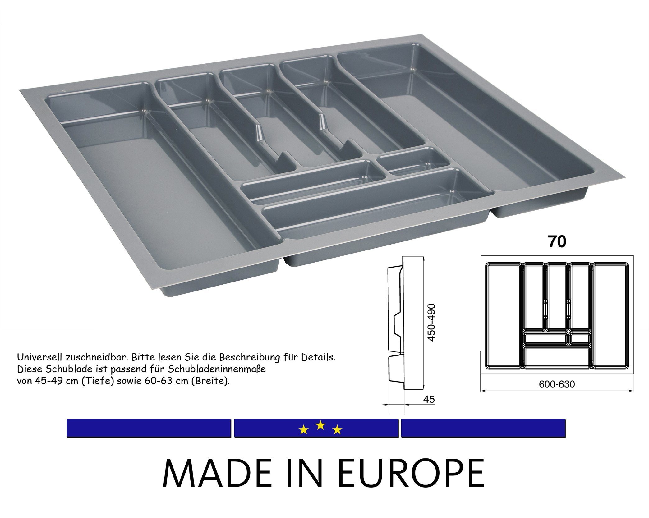 BigDean Schubladeneinsatz Besteckkasten Besteckeinsatz 70 cm Zuschneidbar 6 günstig online kaufen