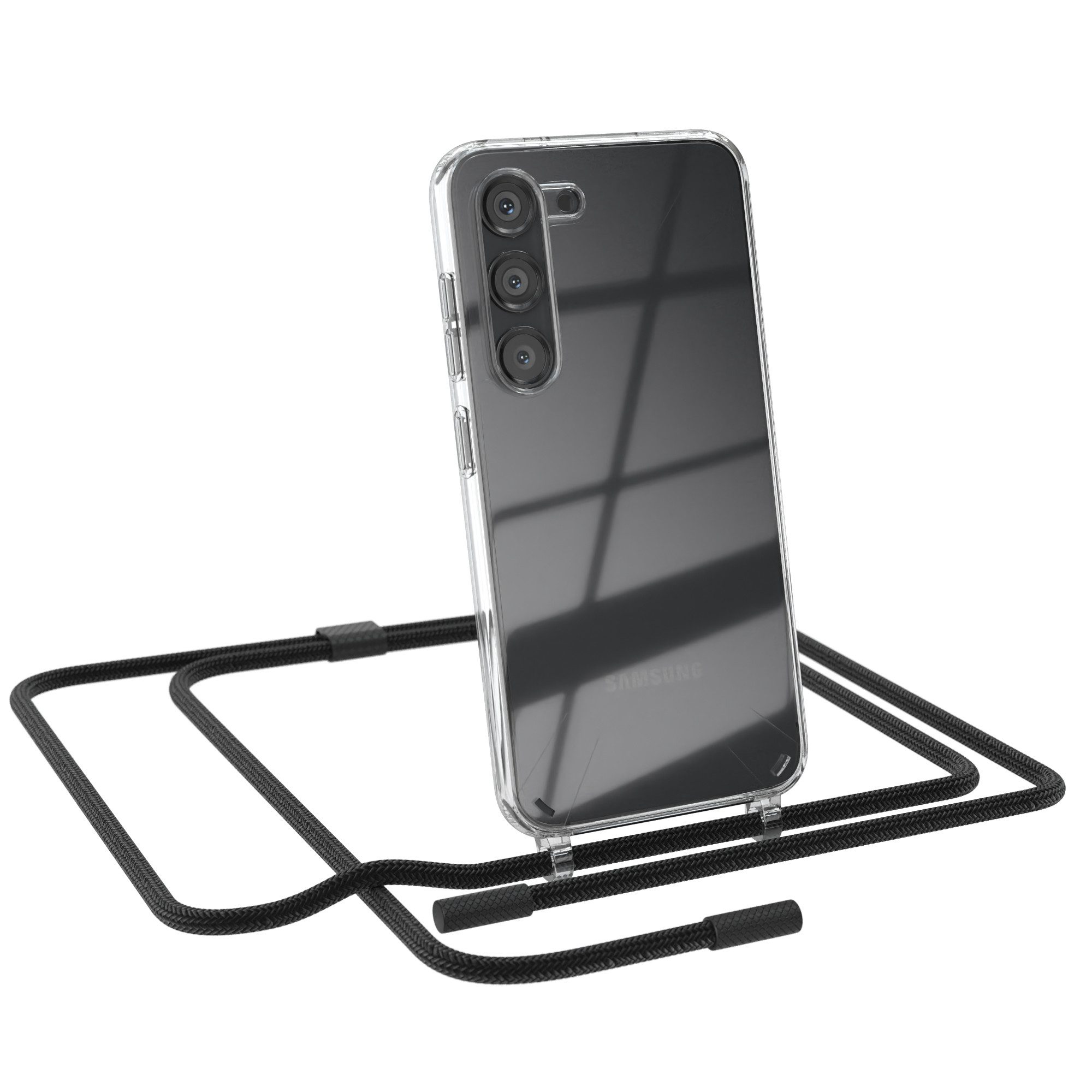 EAZY CASE Handykette Silikon Kette Unifarbe für Samsung Galaxy S23 6,1 Zoll, Smartphonekette Cover Silikonhülle Umhängetasche Necklace Schwarz