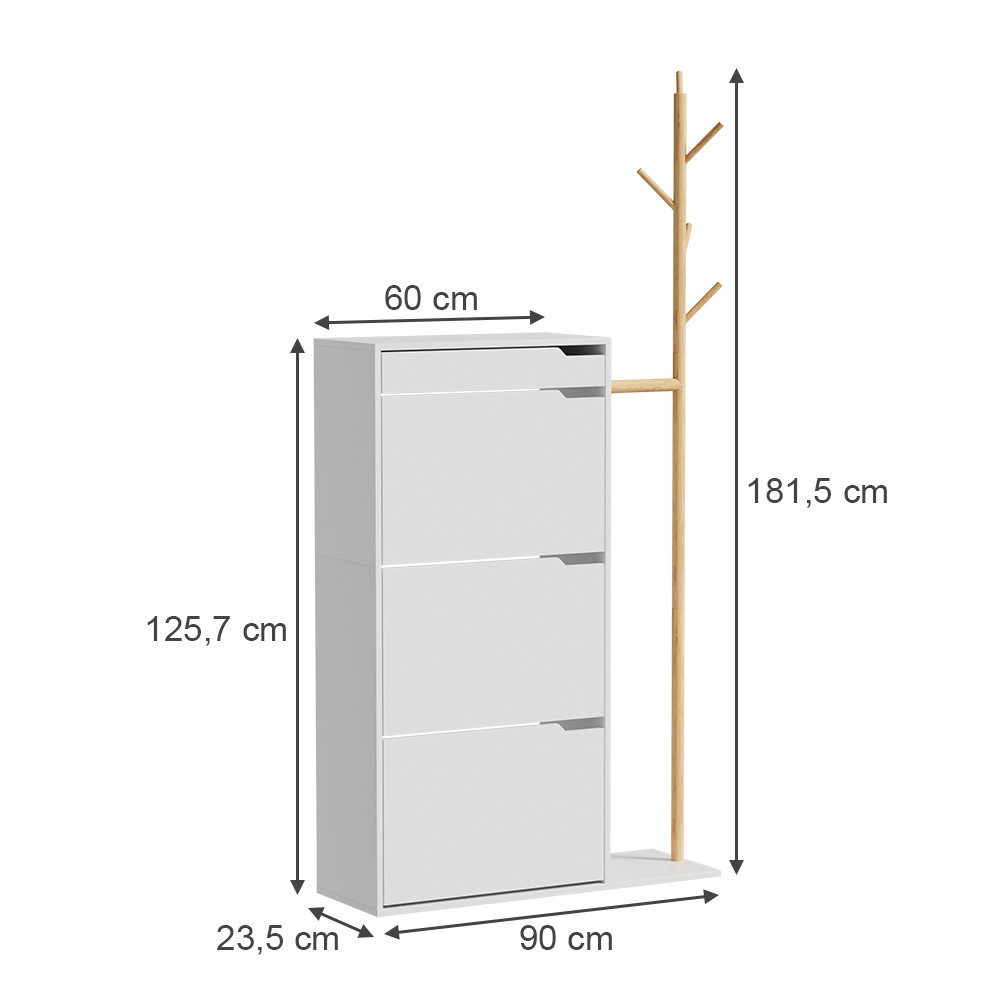 Vicco Schuhschrank Ivo, Weiß, 90 x 181.5 cm mit 3 Fächern, 1 Schublade günstig online kaufen