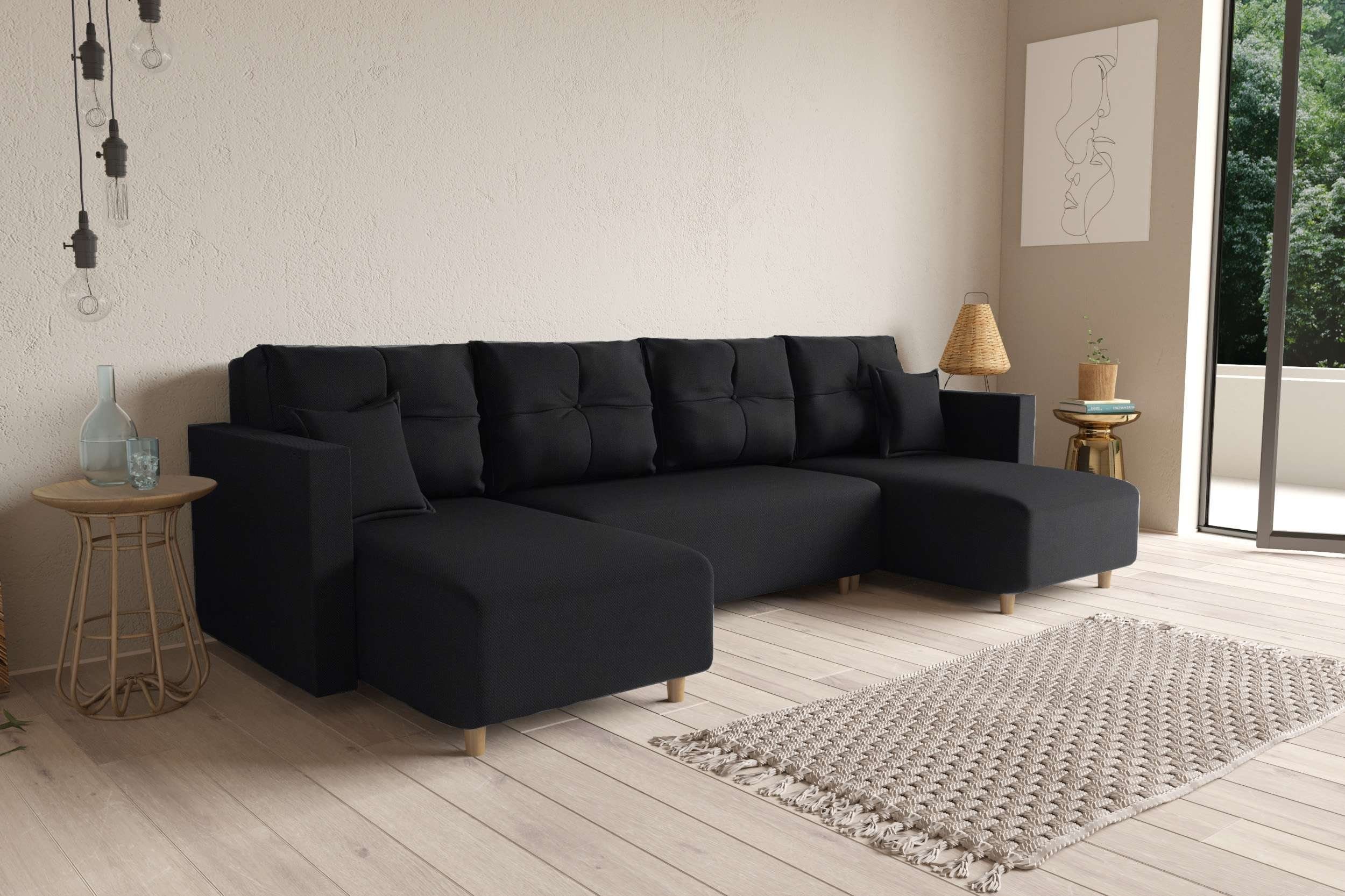 Stylefy Wohnlandschaft Skan, U-Form, Sofa, mit Bettfunktion und Bettkasten, Modern Design, frei im Raum stellbar, mit Bonellfederkern, inklusive Kissen