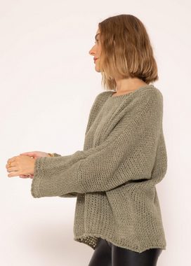 SASSYCLASSY Strickpullover Oversize Pullover Damen aus weichem Grobstrick Lässiger Strickpullover mit weitem Rundhalsausschnitt, Made in Italy