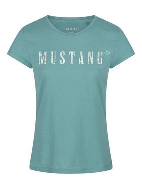 MUSTANG T-Shirt Damen Logo Printshirt Alexia C Logo Slim Fit (4-tlg) Basic Kurzarm Tee Shirt mit Rundhalsausschnitt aus 100% Baumwolle