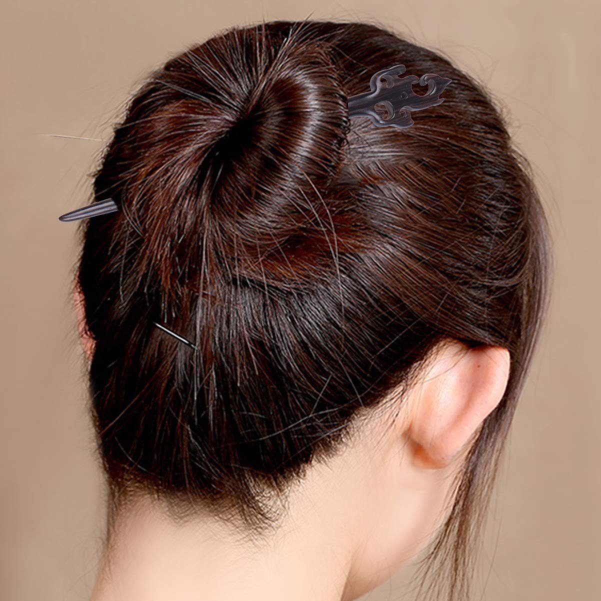 WaKuKa Dutt-Haare natürliche Ebenholz-Haarstäbchen (4-tlg) für 4er-Pack Diadem