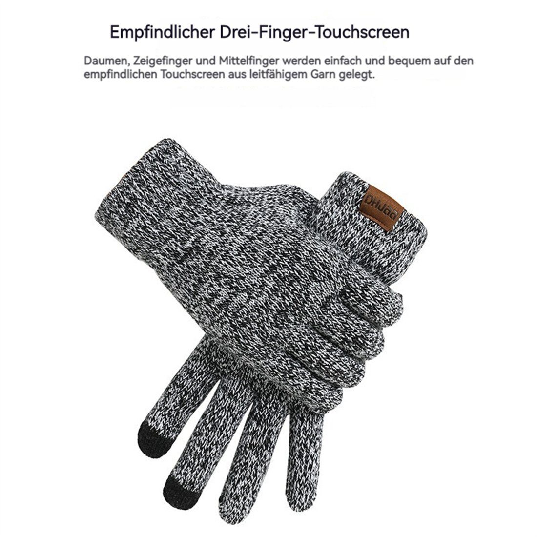 Handschuhe Strickmütze Winter dunkelgrau Unisex DÖRÖY 3er Farbe Set Hut Solid Strickmütze, Schal