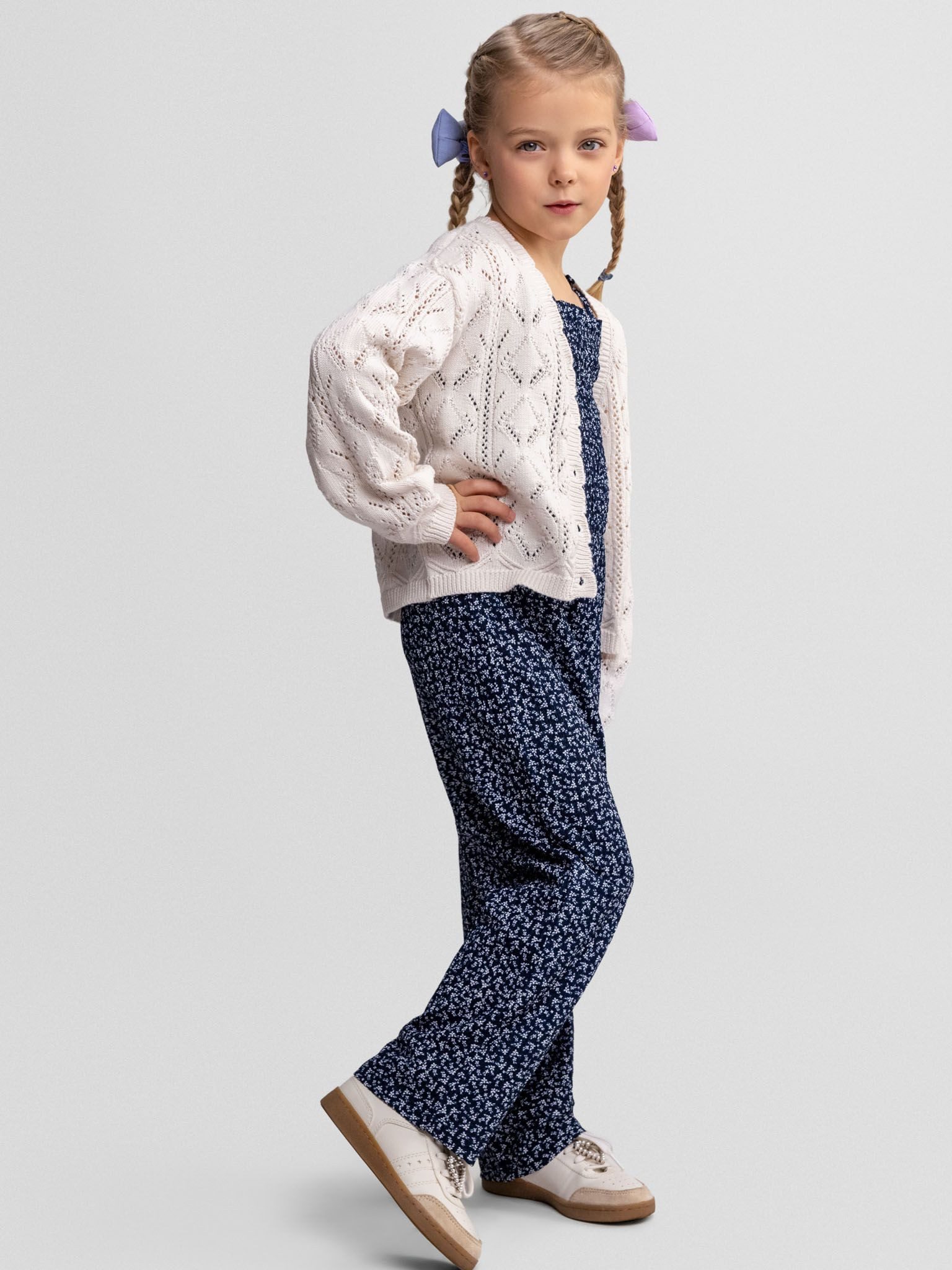 MINOTI Cardigan aus Baumwolle, für Mädchen mit Lochmuster, in Pastellfarben