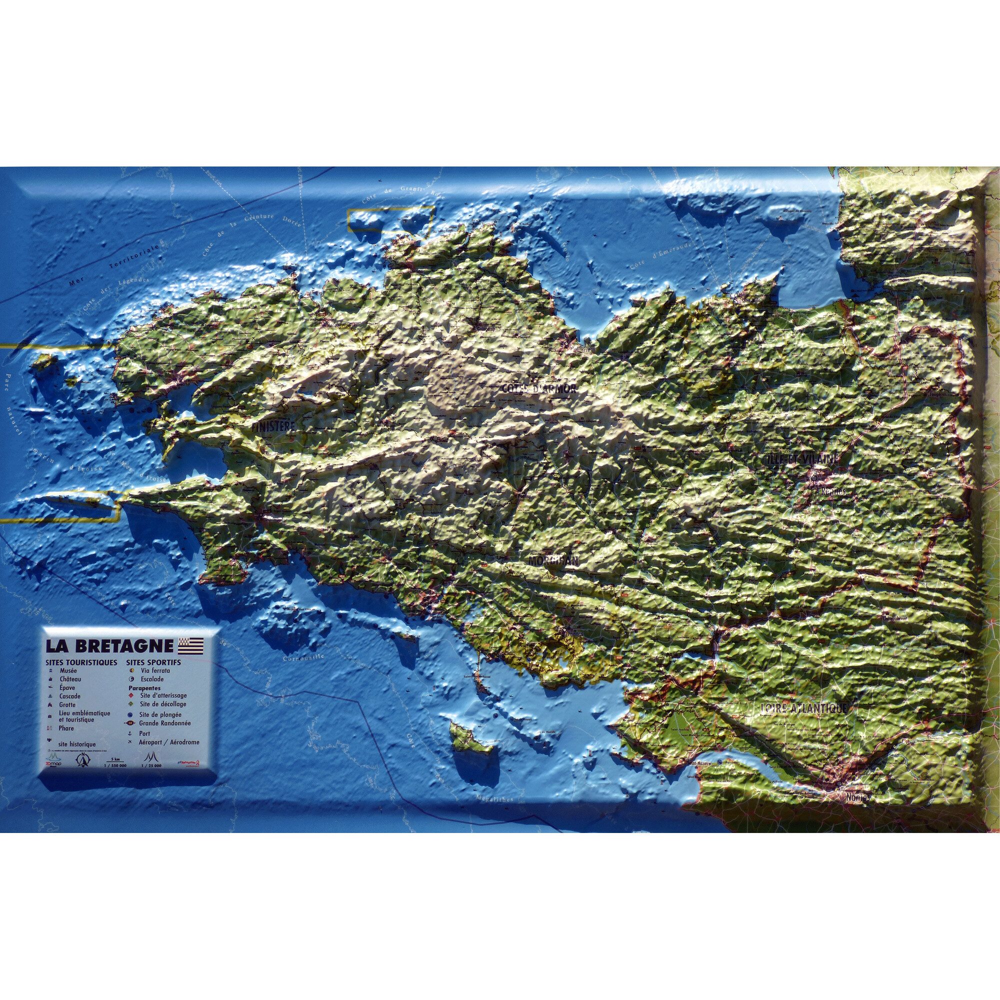 3Dmap Wandbild 3Dmap Regional-Karte Carte en relief de la Bretagne (61 cm x 41 cm)