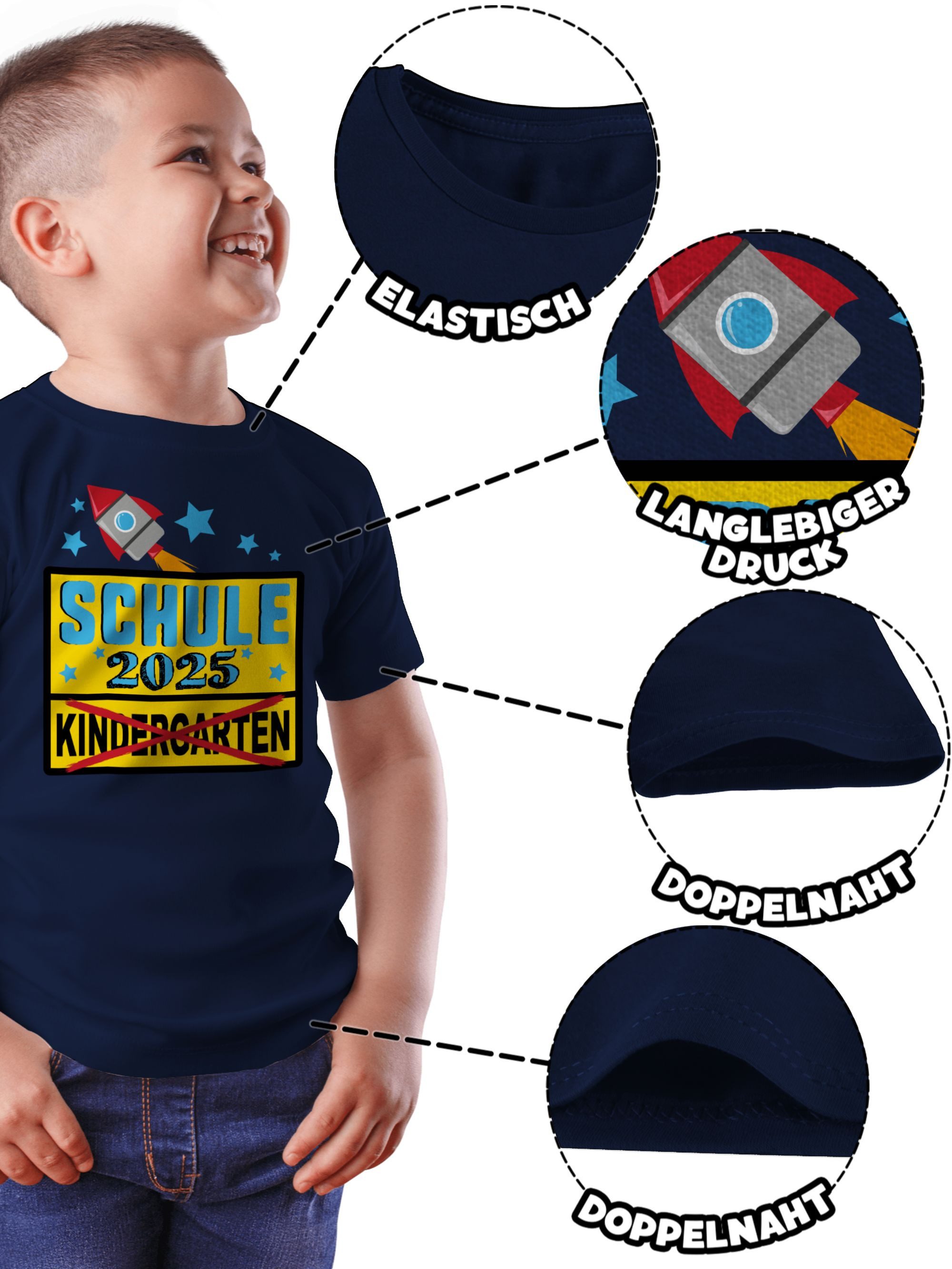 Shirtracer T-Shirt Ortsschild Schule 2025 Kindergarten Rakete Einschulung Junge Schulanfang Geschenke