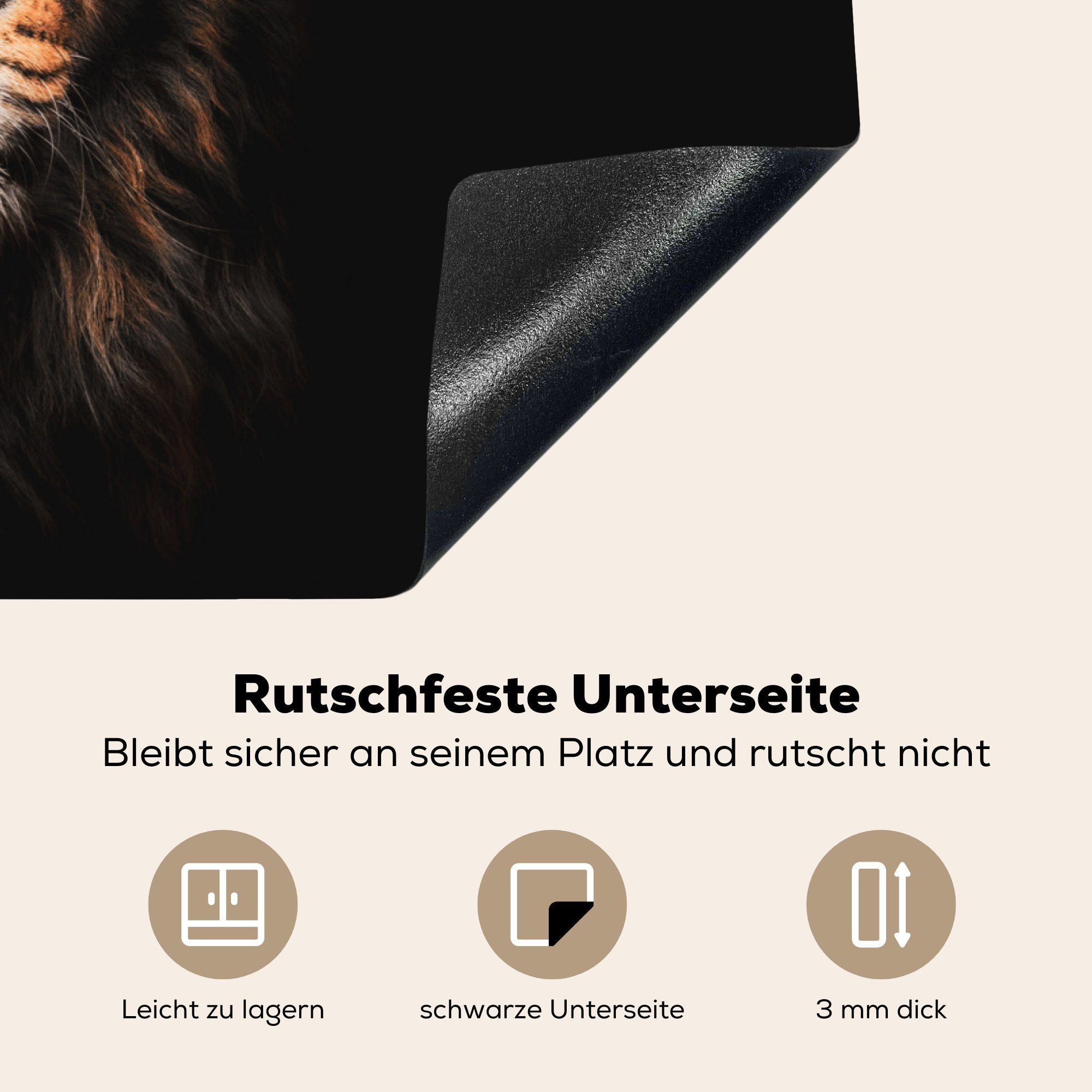 MuchoWow Herdblende-/Abdeckplatte (1 küche, 71x52 Vinyl, Schwarz, für Schutz cm, - Löwe Highlander - Schottischer tlg), Ceranfeldabdeckung Induktionskochfeld die