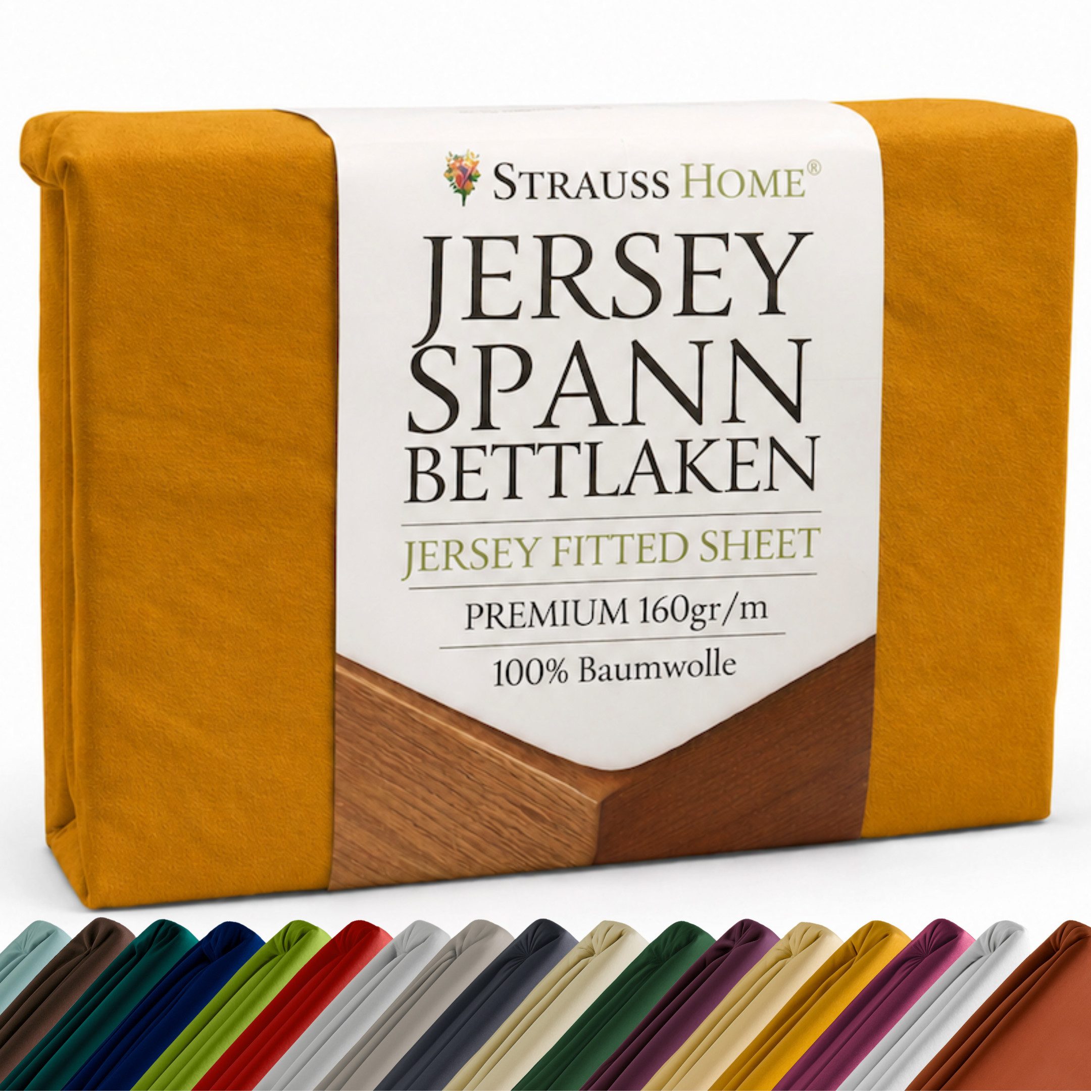 Strauss Home Spannbettlaken Premium 160 g/m² Gekämmte Baumwolle Jersey in Hotelqualität, Gummizug: Rundumgummi, OEKO-TEX®-zertifiziert - Hotelqualität – Formstabil & Langlebig