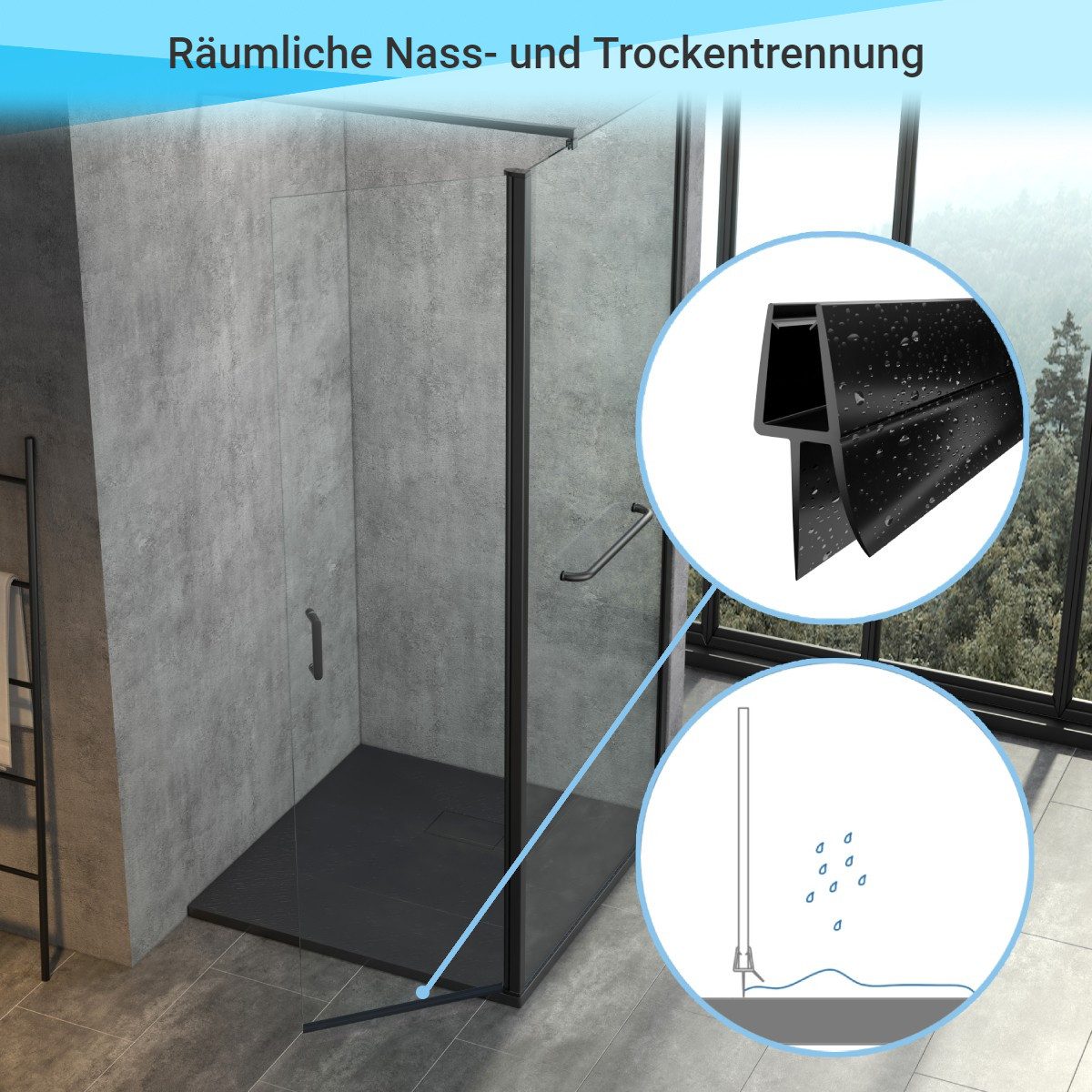 WITEN&NOCK Duschdichtung Schwarz Ersatzdichtung für Duschkabine Wasserabweiser Dichtung 5-6mm, L: 60 cm, (2-St) – Bild 4 von 5