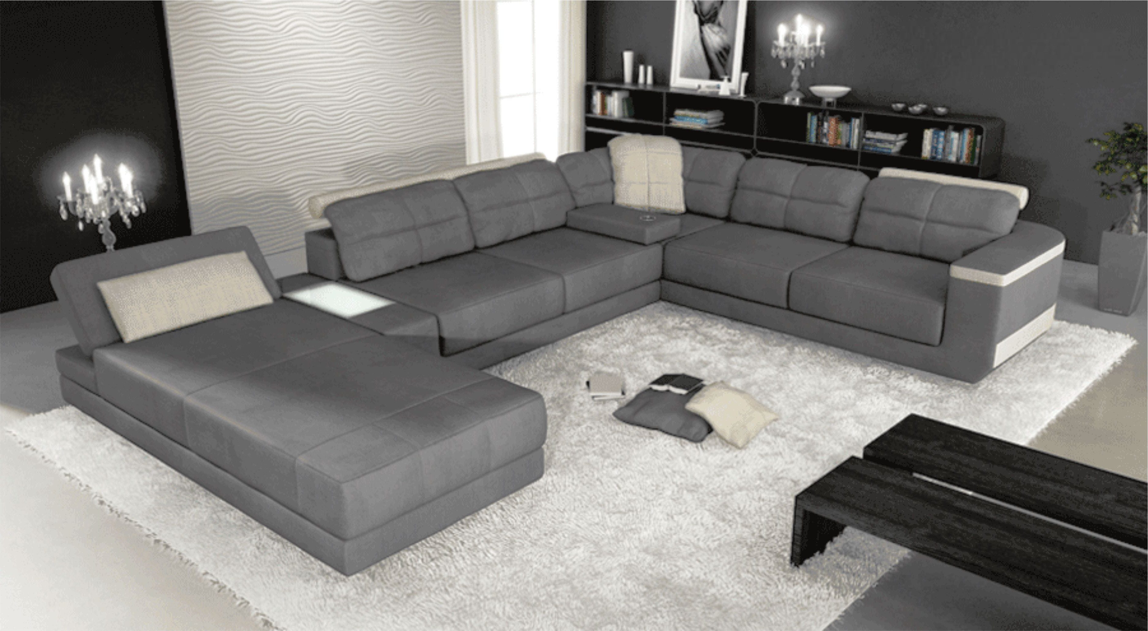 Xlmoebel Wohnlandschaft Elegantes Ecksofa aus echtem Leder in U-Form, Ecksofa U-Form, Hergestellt in Europa