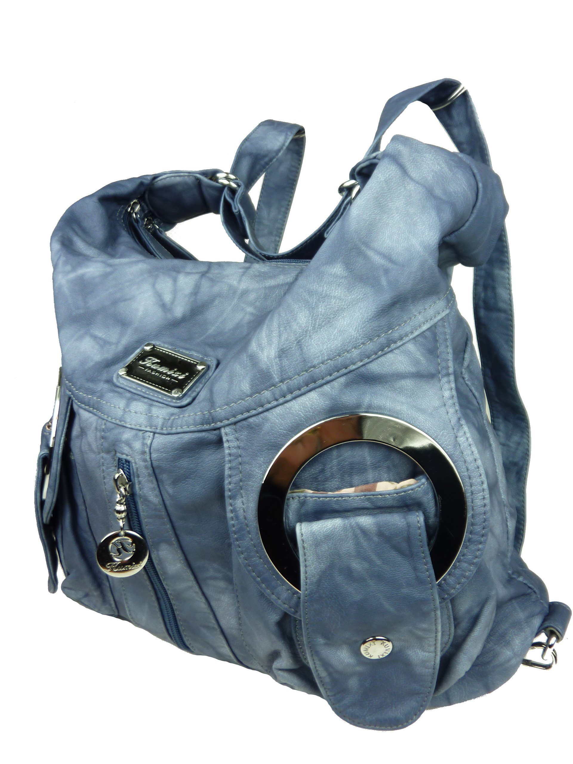 Taschen4life Schultertasche Rucksacktasche W6802 Multifunktionstasche, Tasche oder Rucksack, verstellbarer Schulterriemen, als Schultertasche oder Rucksack tragbar jeans blau
