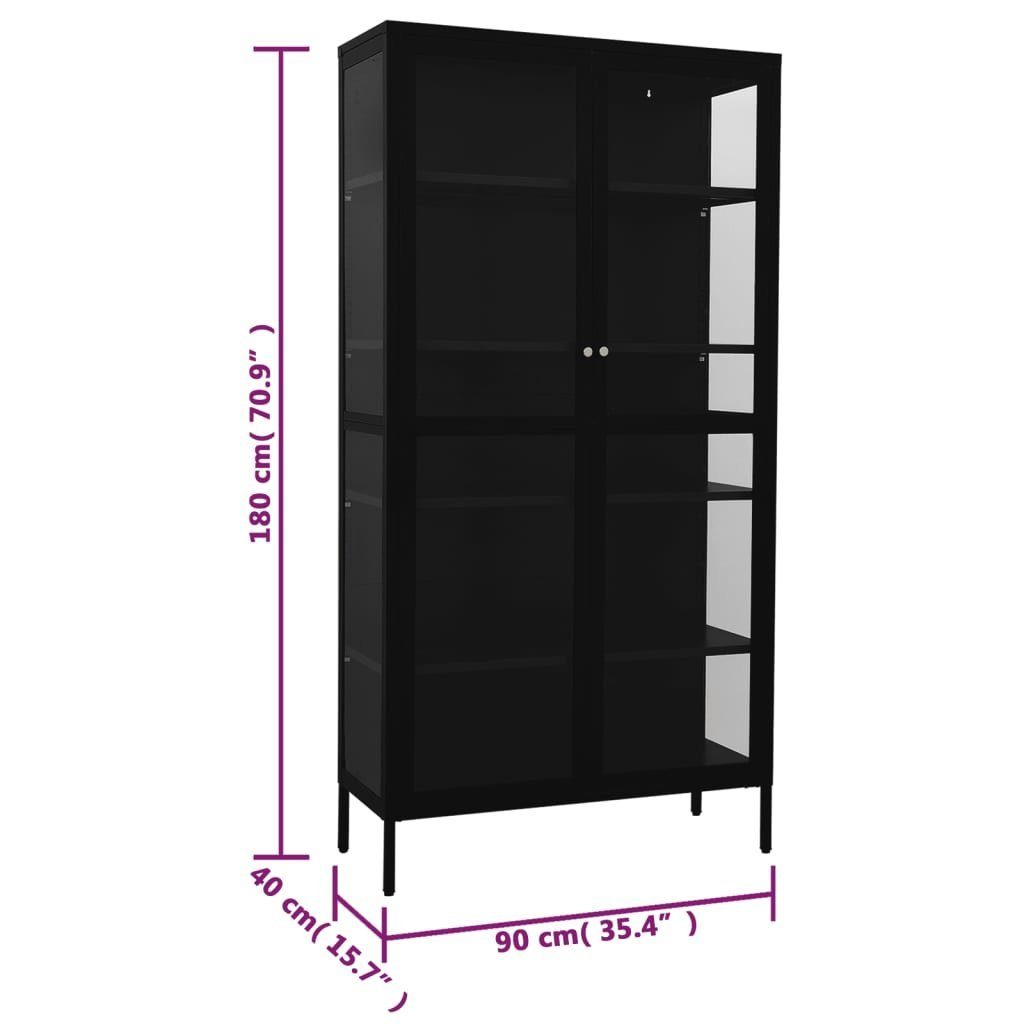 Gehärtetes Vitrine (1-St) und cm Glas Fächerschrank 90x40x180 Schwarz vidaXL Stahl