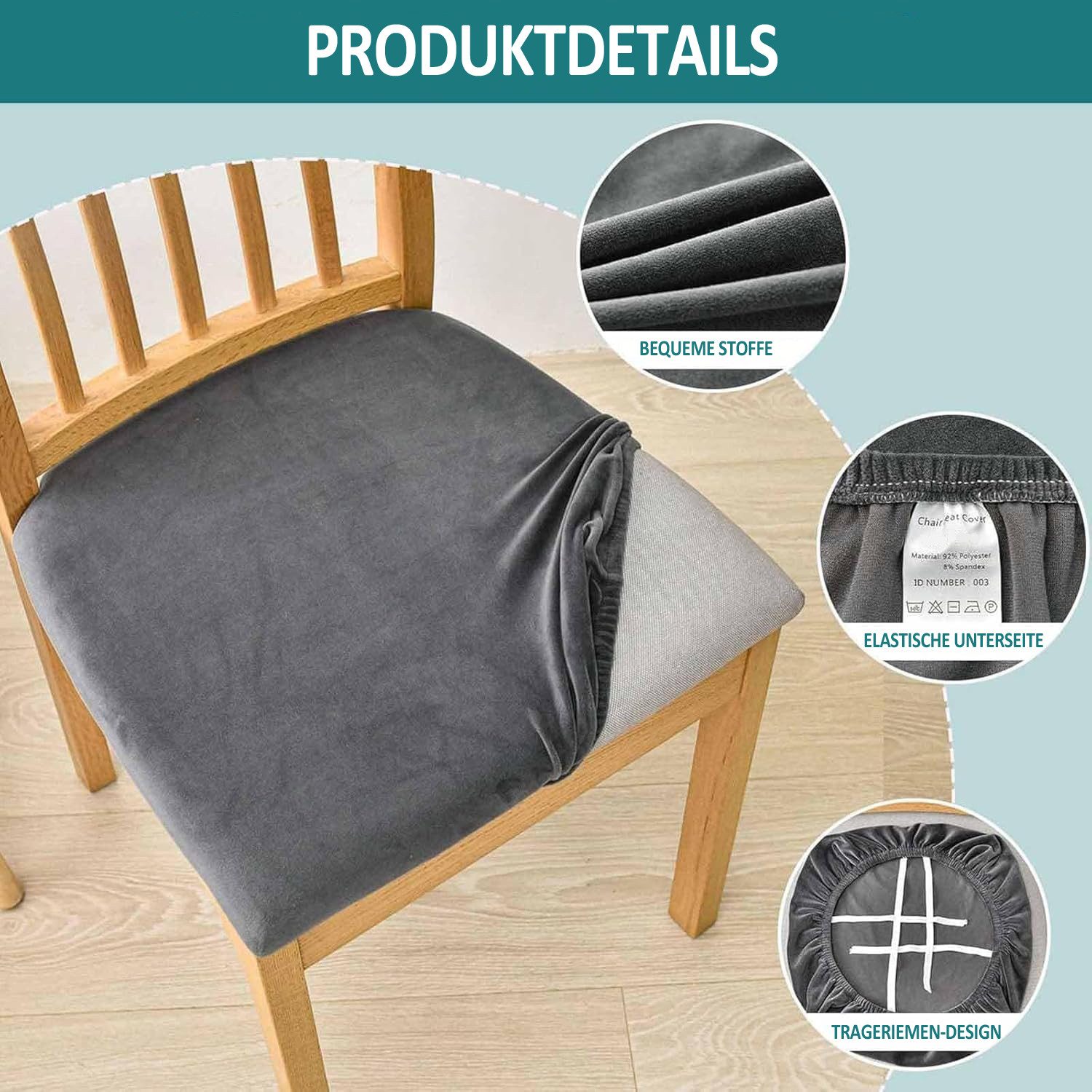 Diwzbyn Stuhlhusse Esszimmerstuhlbezug, Samt Stuhlhusse, elastische Sitzkissenbezüge – Bild 4 von 5