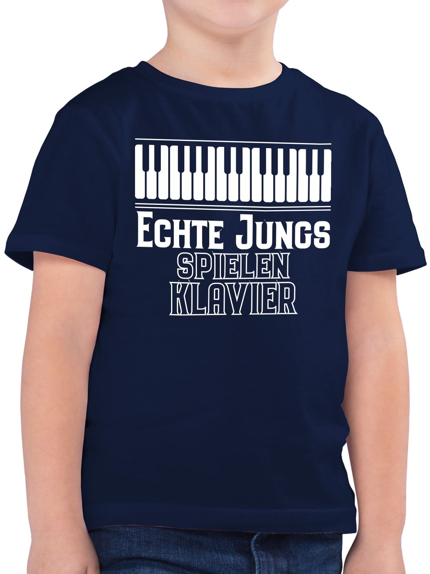 Shirtracer T-Shirt Echte Jungs spielen Klavier Statement Sprüche Kinder 1 Dunkelblau