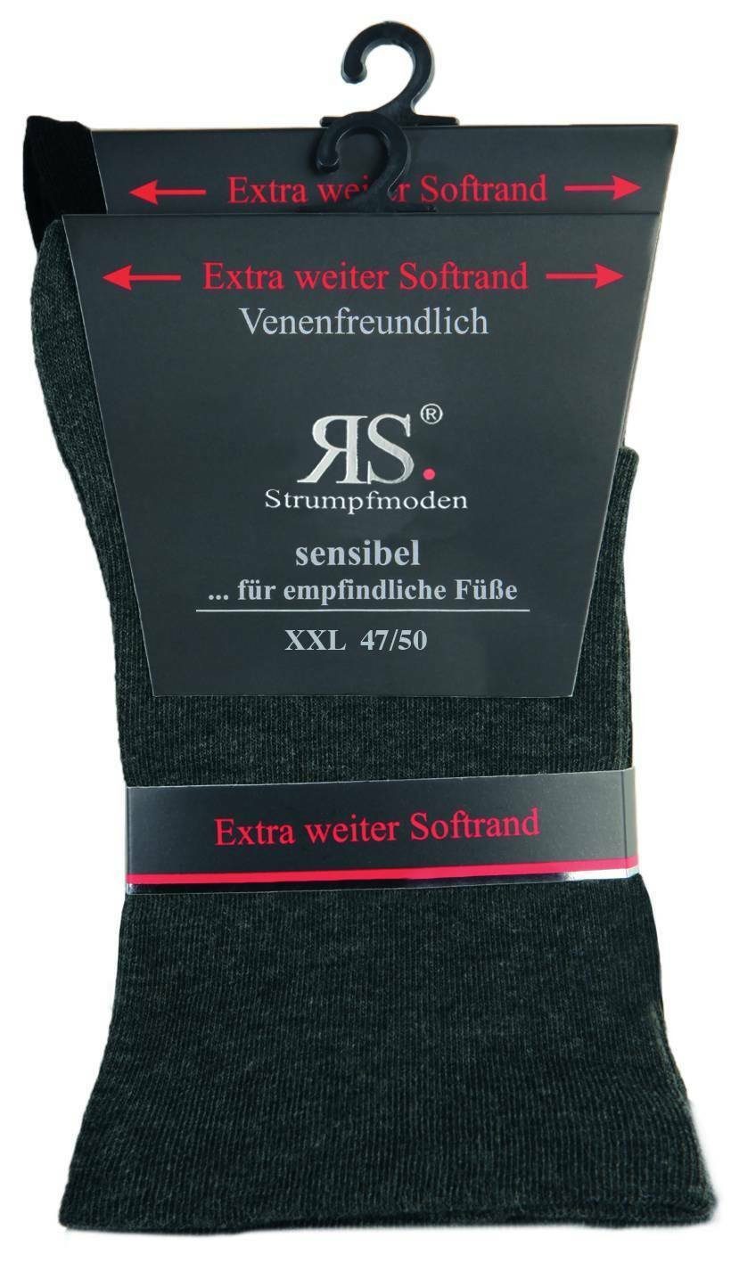 RS Harmony Socken Diabetikersocken extra weit breit Übergröße ohne Gummi für Problemfüße (2 Paar) Spitze und Ferse verstärkt schwarz/anthrazit