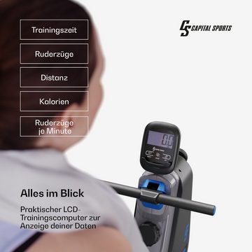 Capital Sports Rudermaschine Themis (Set, Trainingscomputer mit LED-Display), klappbar Magnetrudergerät Trainer Ruderbank LED Stahl