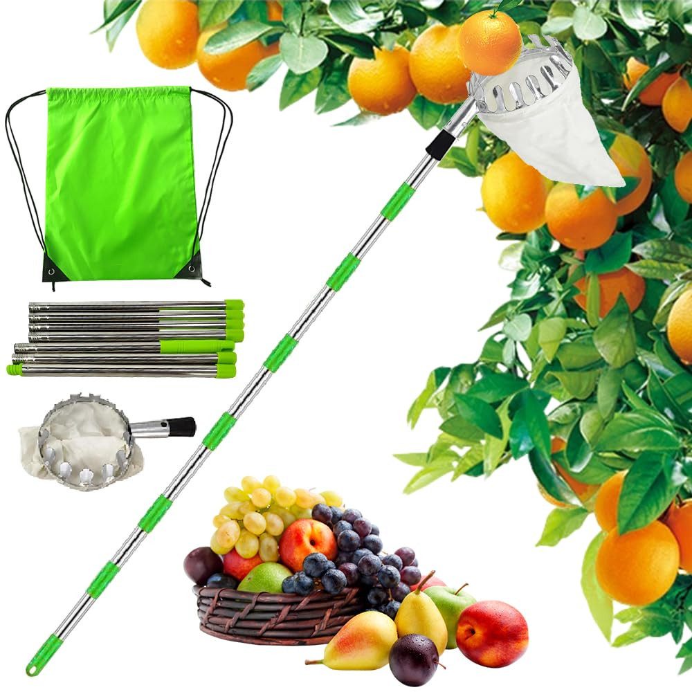 FOUORTUNATE-BEE Obstpflücker Obstpflücker 4 m mit Stoffbeutel Apfelpflücker für Obstbäume, Für Äpfel, Kirschen, Birnen, Pflaumen und Zitrusfrüchte