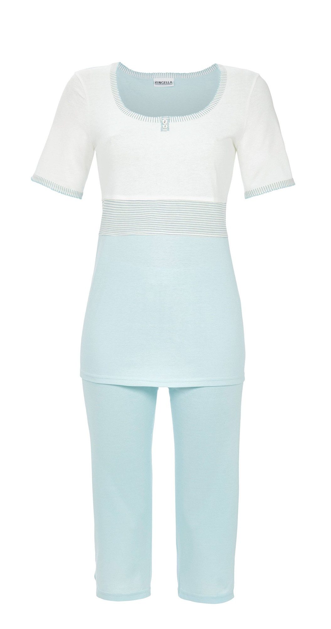 Ringella Pyjama - Schlafanzug mit Zierknöpfen und Caprihose (2 tlg) 50% Baumwolle 50% Modal