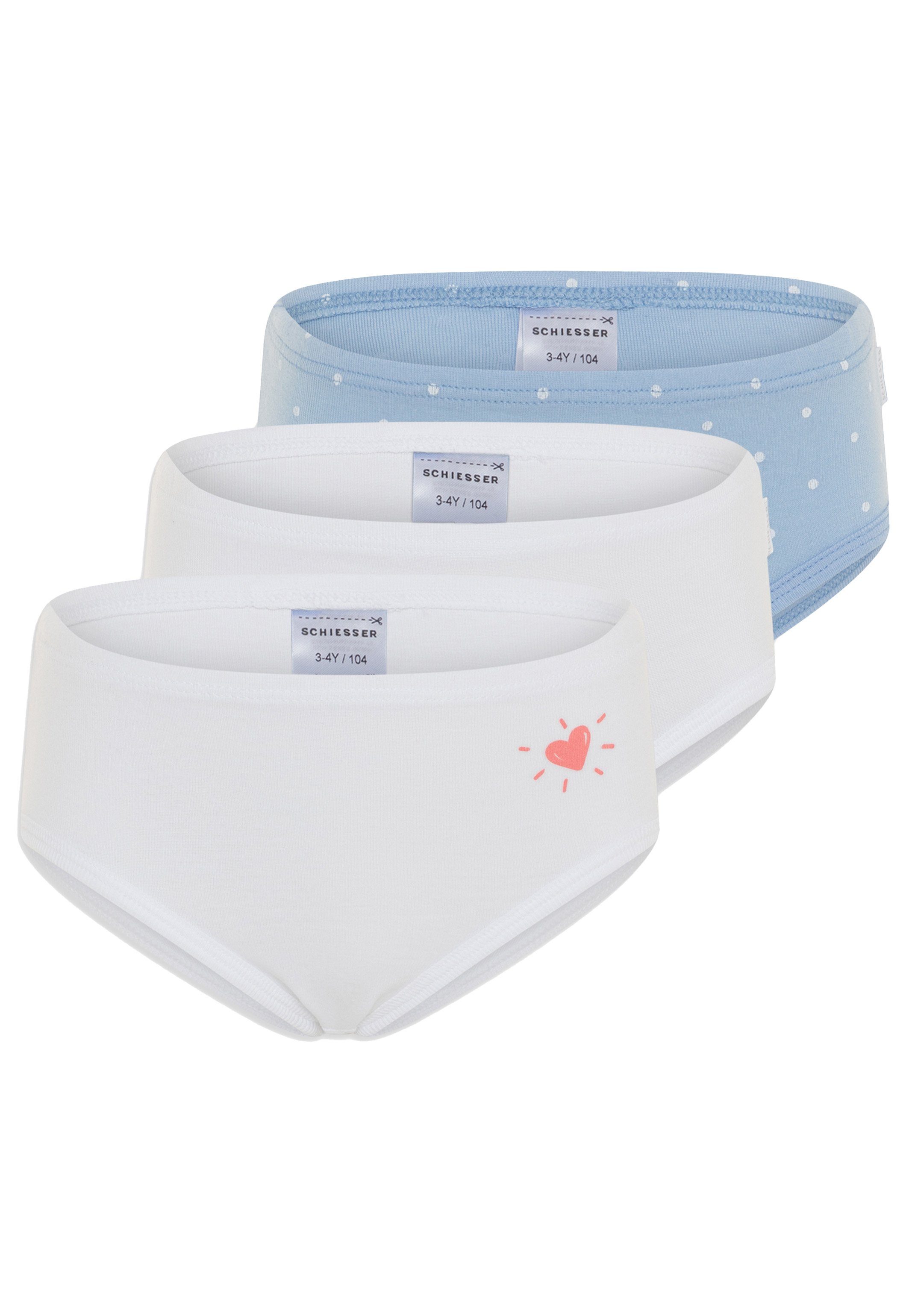 Schiesser Hüftslip 3er Pack Kids Girls Feinripp Organic Cotton (Spar-Set, 3-St) Slip - Baumwolle - Atmungsaktiv