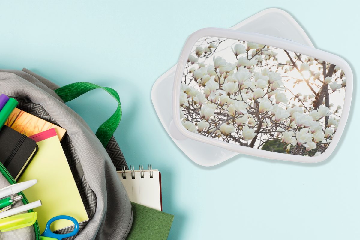 Lunchbox Magnolienblüten MuchoWow und Jungs Brotbox voller für Blüte, Kinder Erwachsene, in Kunststoff, Weiße für Mädchen Brotdose, (2-tlg), und