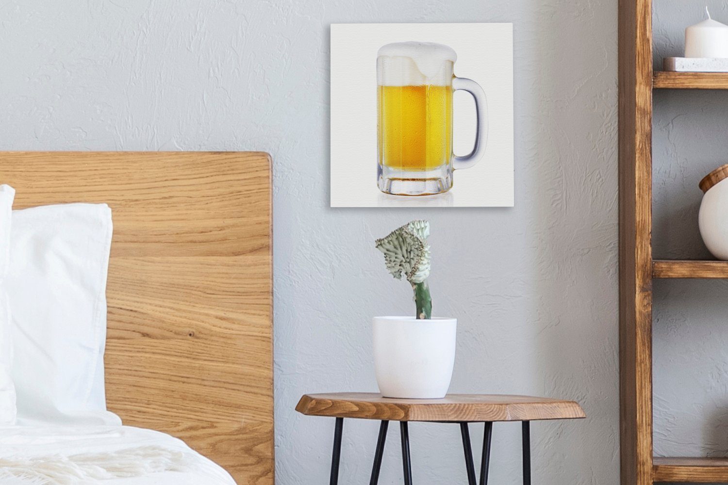 Wohnzimmer Leinwandbild Leinwand OneMillionCanvasses® Hintergrund, weißem mit Krug Bier auf Schlafzimmer (1 Bilder für St),
