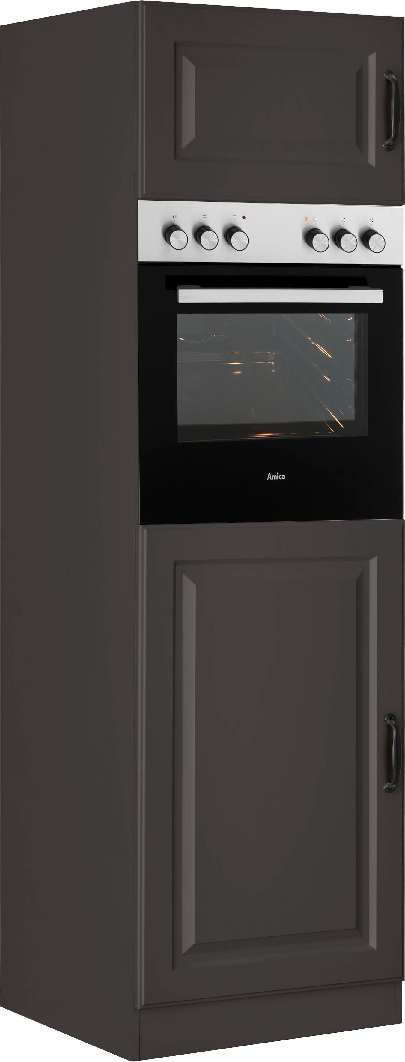 wiho Küchen Backofen/Kühlumbauschrank Erla 60 cm breit mit Kassettenfront Anthrazit/Anthrazit | Anthrazit | Kühlschrankumbauschränke