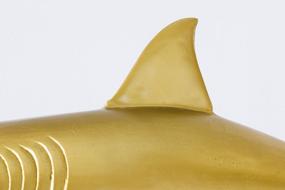 LebensWohnArt Dekoobjekt Deko-Figur Hai 70cm Maritim Aluminium Haifisch gold SHARK Skulptur