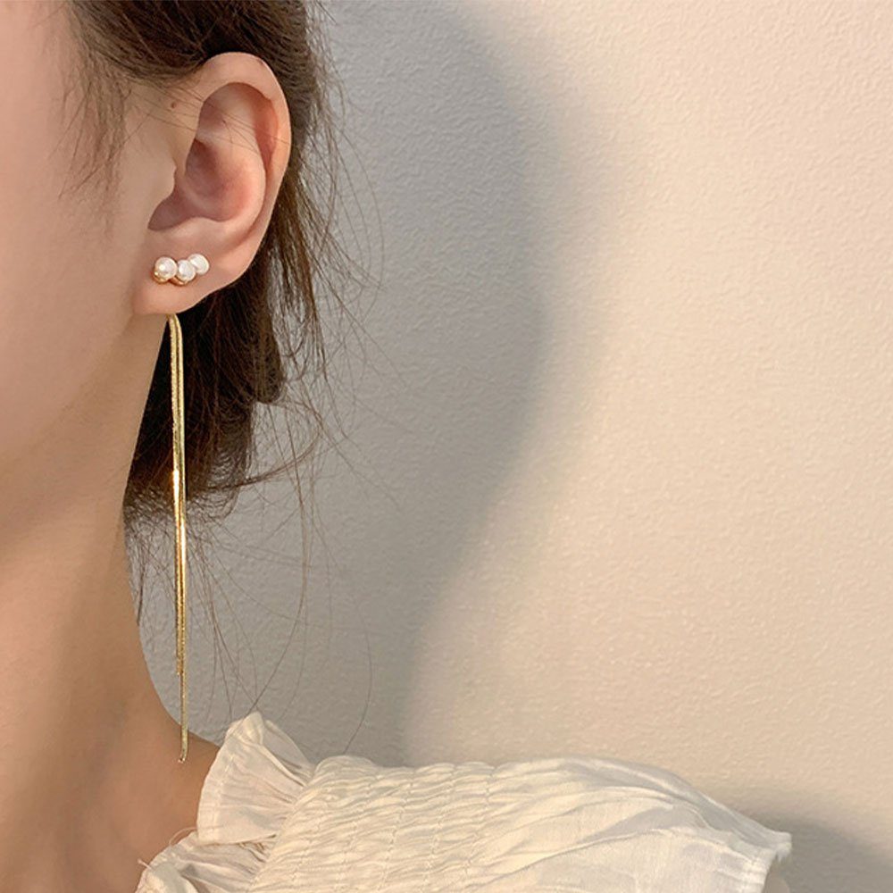 AUzzO~ Paar Ohrhänger Paar Ohrringe Damenschmuck abnehmbare lange Quaste Goldkette Ohrringe (2Stück), Perlen-Ohrringe, Dual-Use