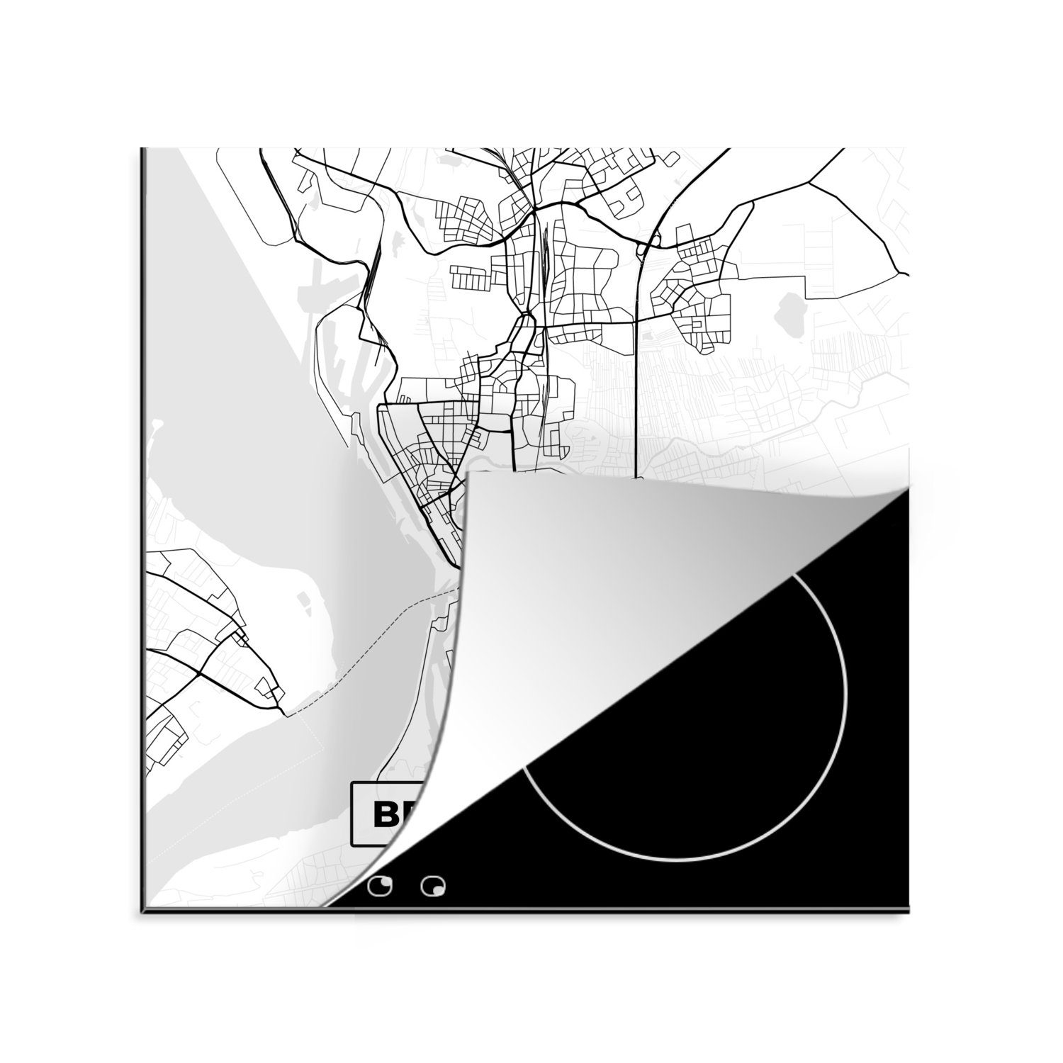 MuchoWow Herdblende-/Abdeckplatte Karte - Bremerhaven - Karte - Stadtplan, Vinyl, (1 tlg), 78x78 cm, Ceranfeldabdeckung, Arbeitsplatte für küche