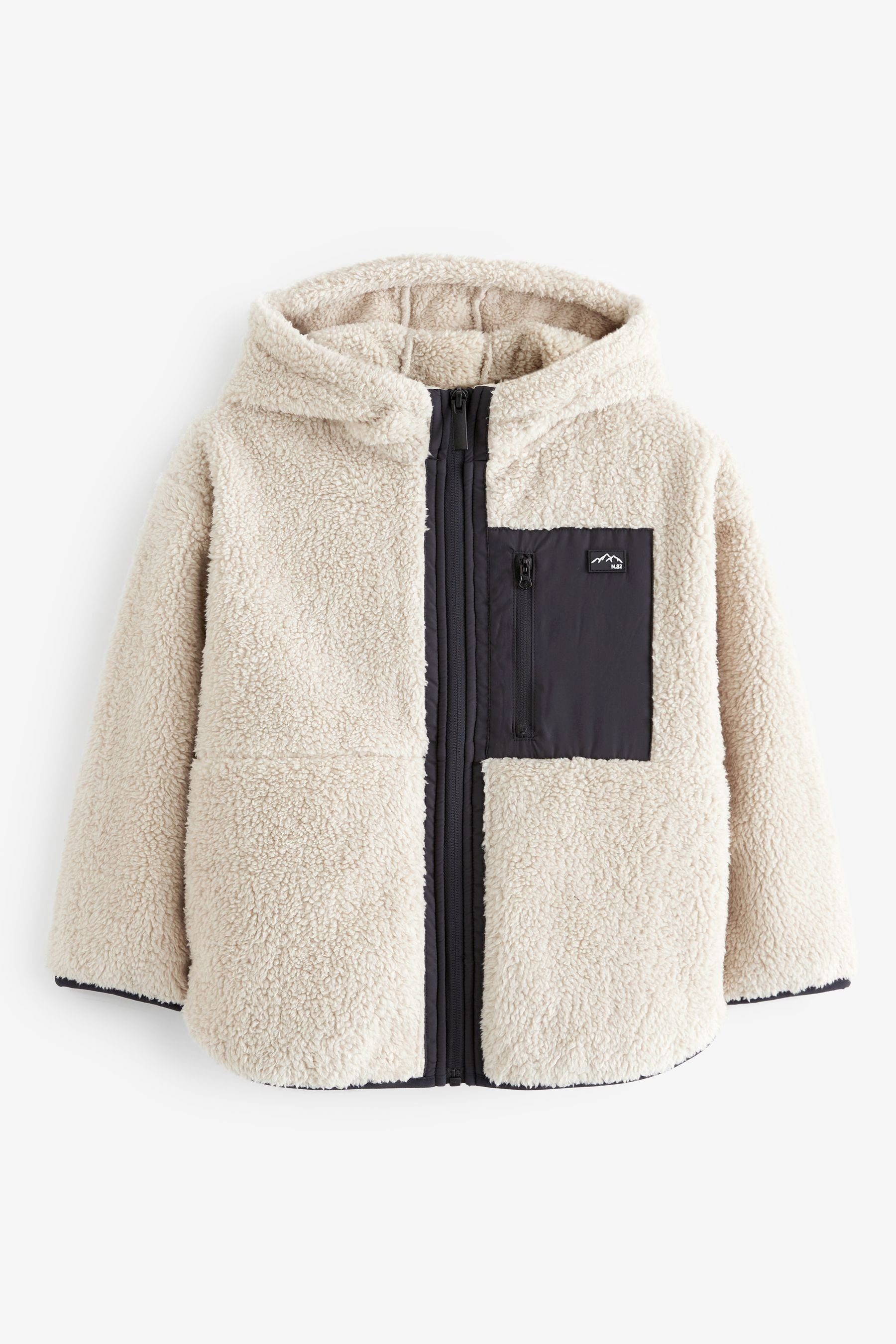 Next Kapuzenfleecejacke Kapuzenjacke Teddykunstfell-Fleece (1-St) Ecru Cream Pocket