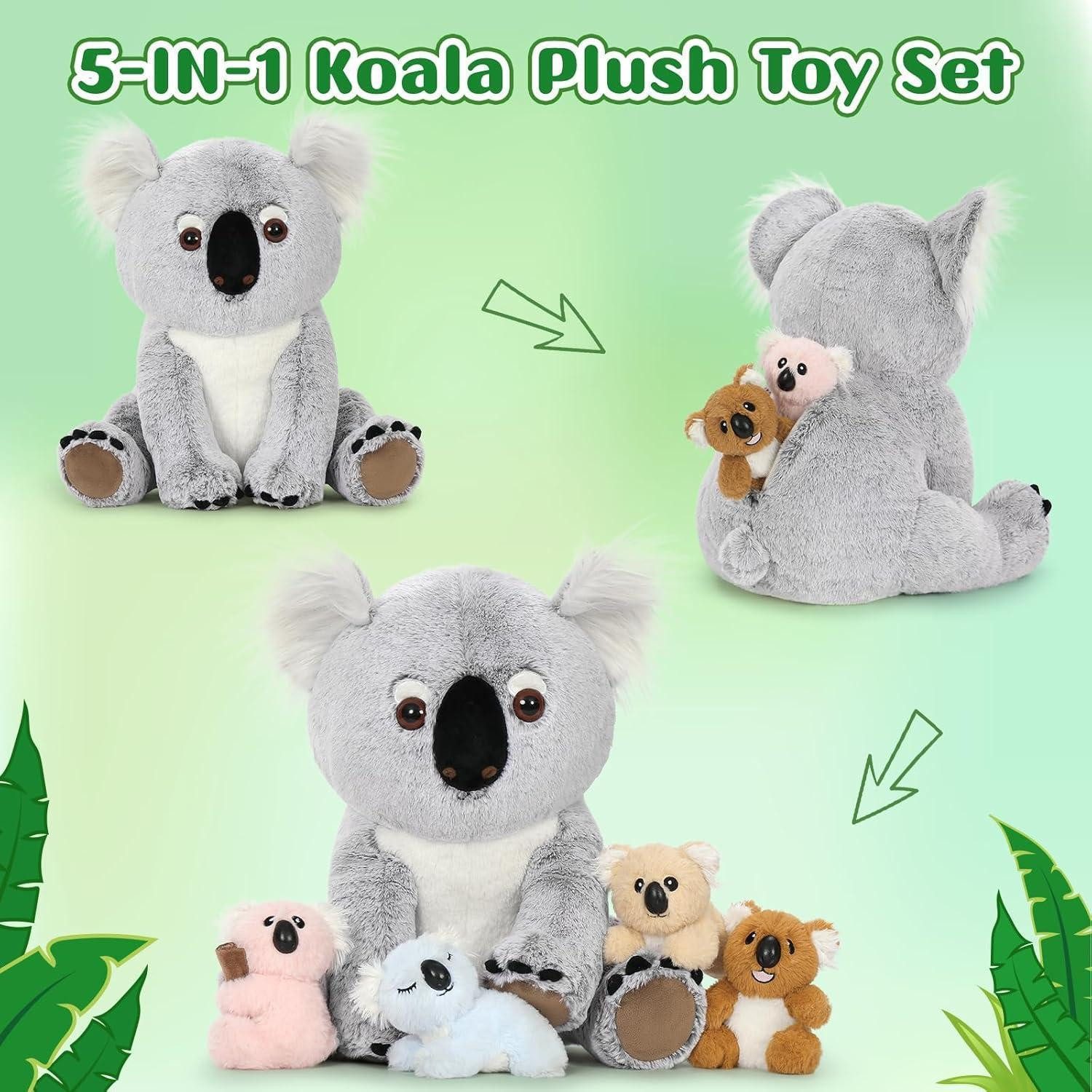 LuxusKollektion Kuscheltier Plüschtier Koala XXL 45cm 3 Baby Geschenk Kinder Grau-weiß