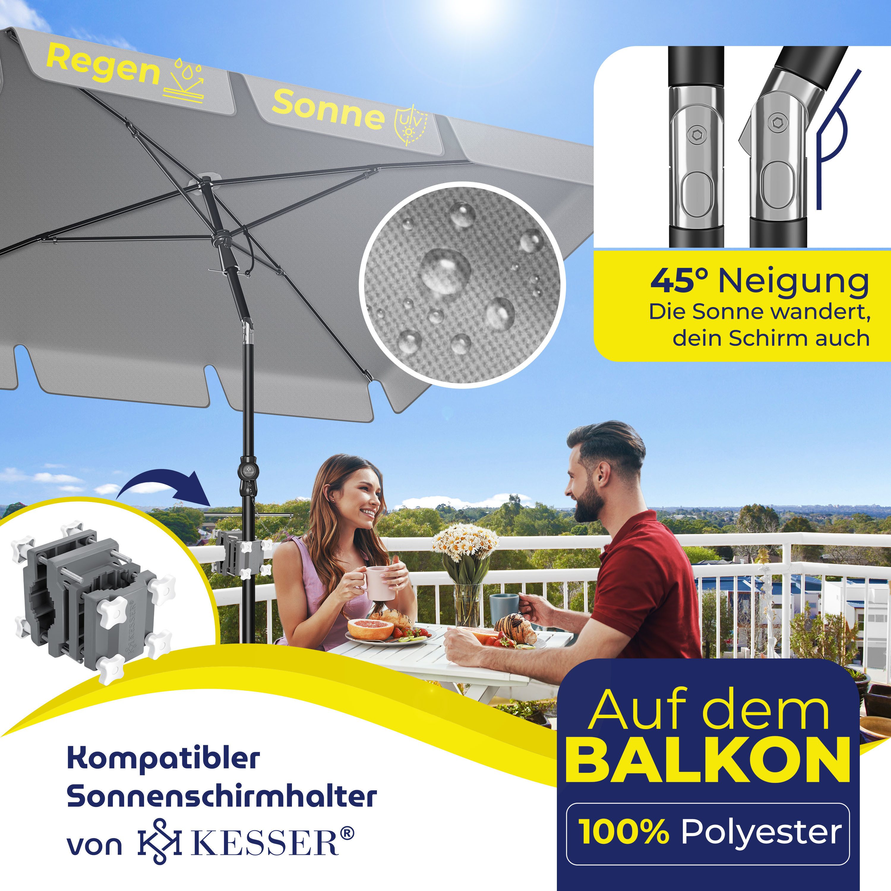 KESSER Sonnenschirm, Sonnenschirm Rechteckig Inkl. 2in1 günstig online kaufen
