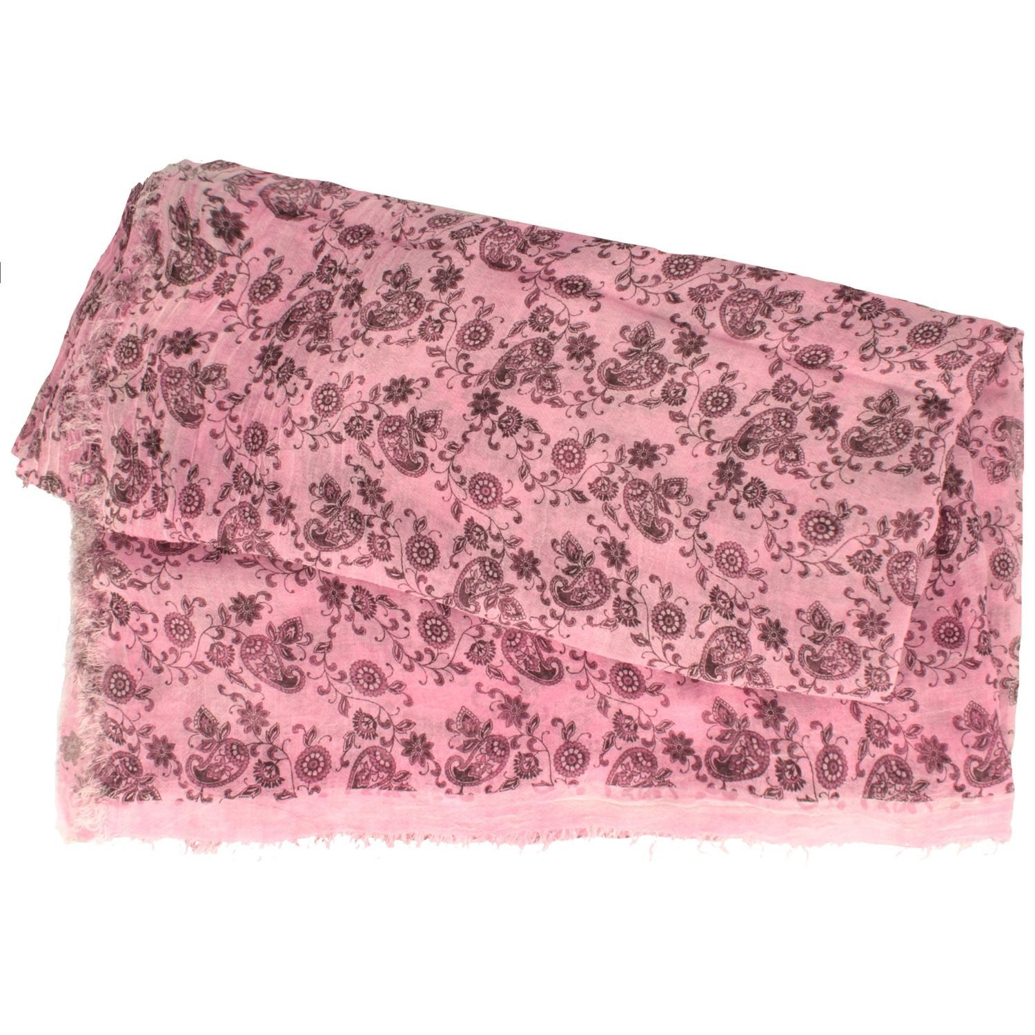 Breiter Schal, Sommerschal mit Fransen und Blumen-Paisley Muster