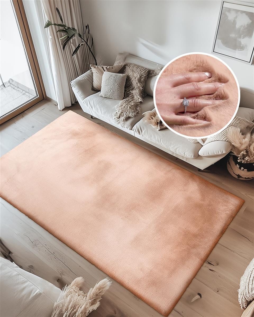 Qiyano Teppich Hochflorteppich Wanga 100 Apricot 80 x 150 cm, Rechteckig günstig online kaufen