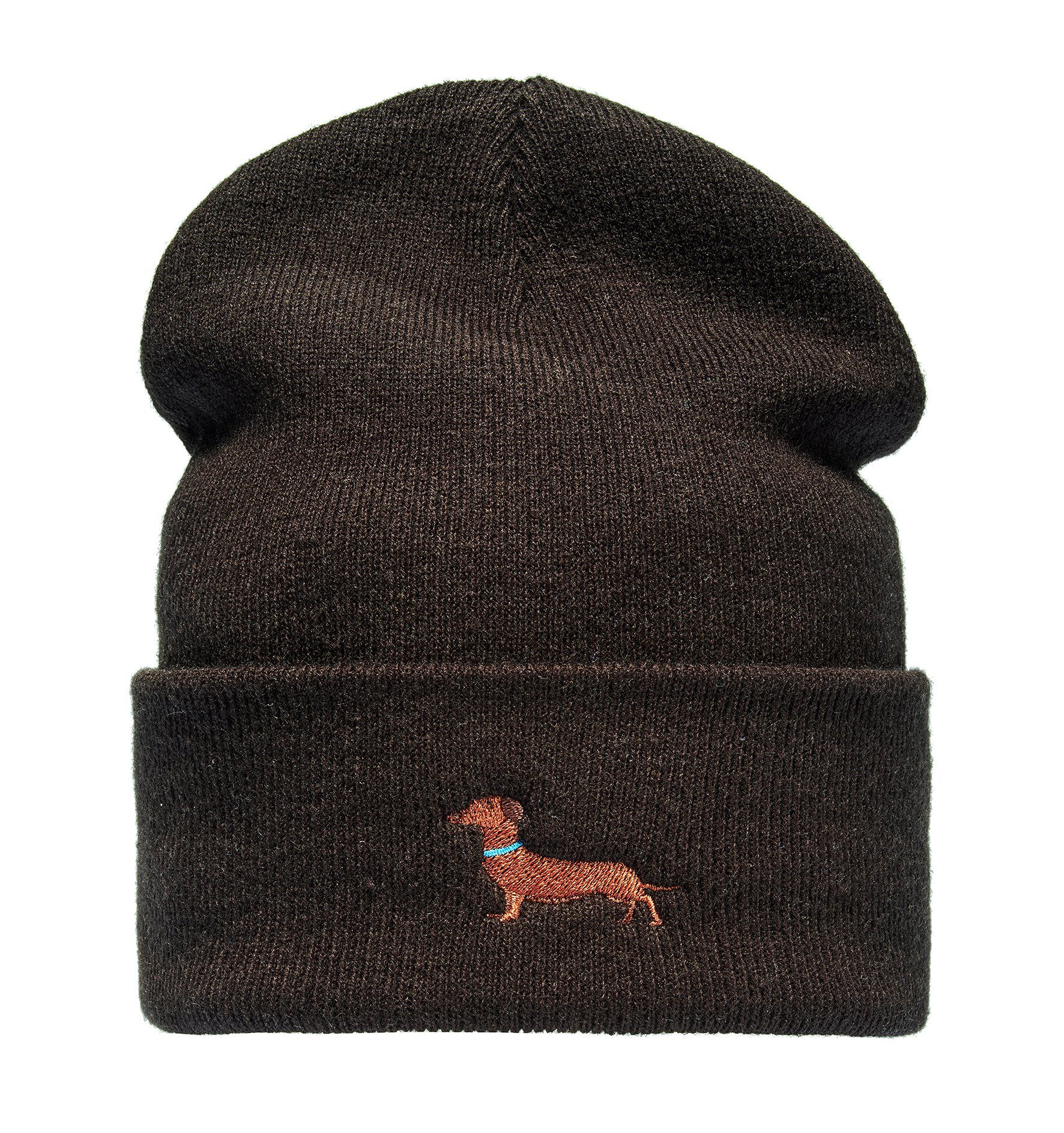 Baddery Beanie Strickmütze : Dackel - Geschenk für Hundebesitzer Jäger Geschenke, hochwertiger doppellagiger Strick, Stick-Motiv, One Size